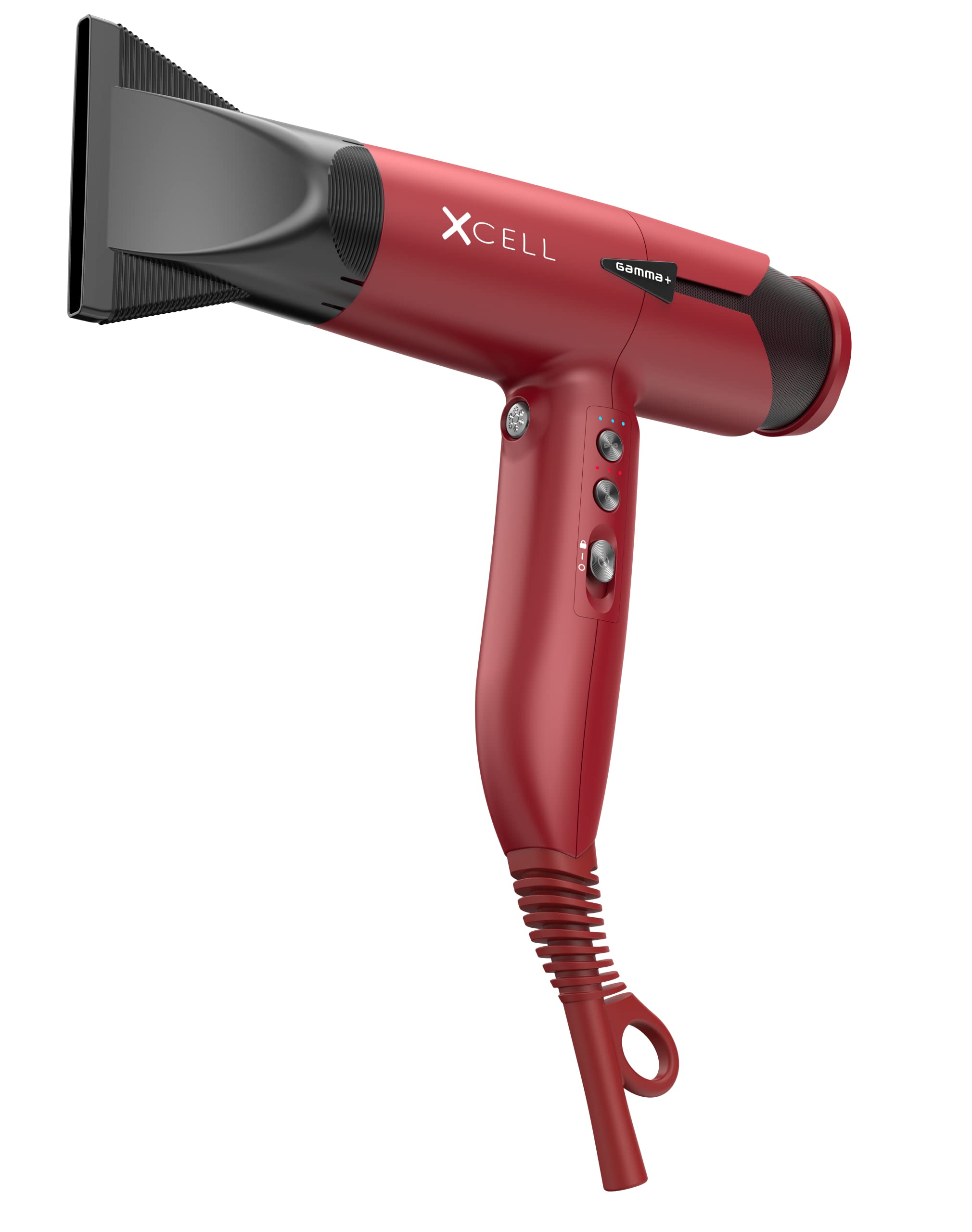 GAMMA+ XCell Professional Ultra-Lightweight Hair Dryer Digital Motor Ionic Technology Whisper Quiet 12 Heat/Speeds, Matte Red