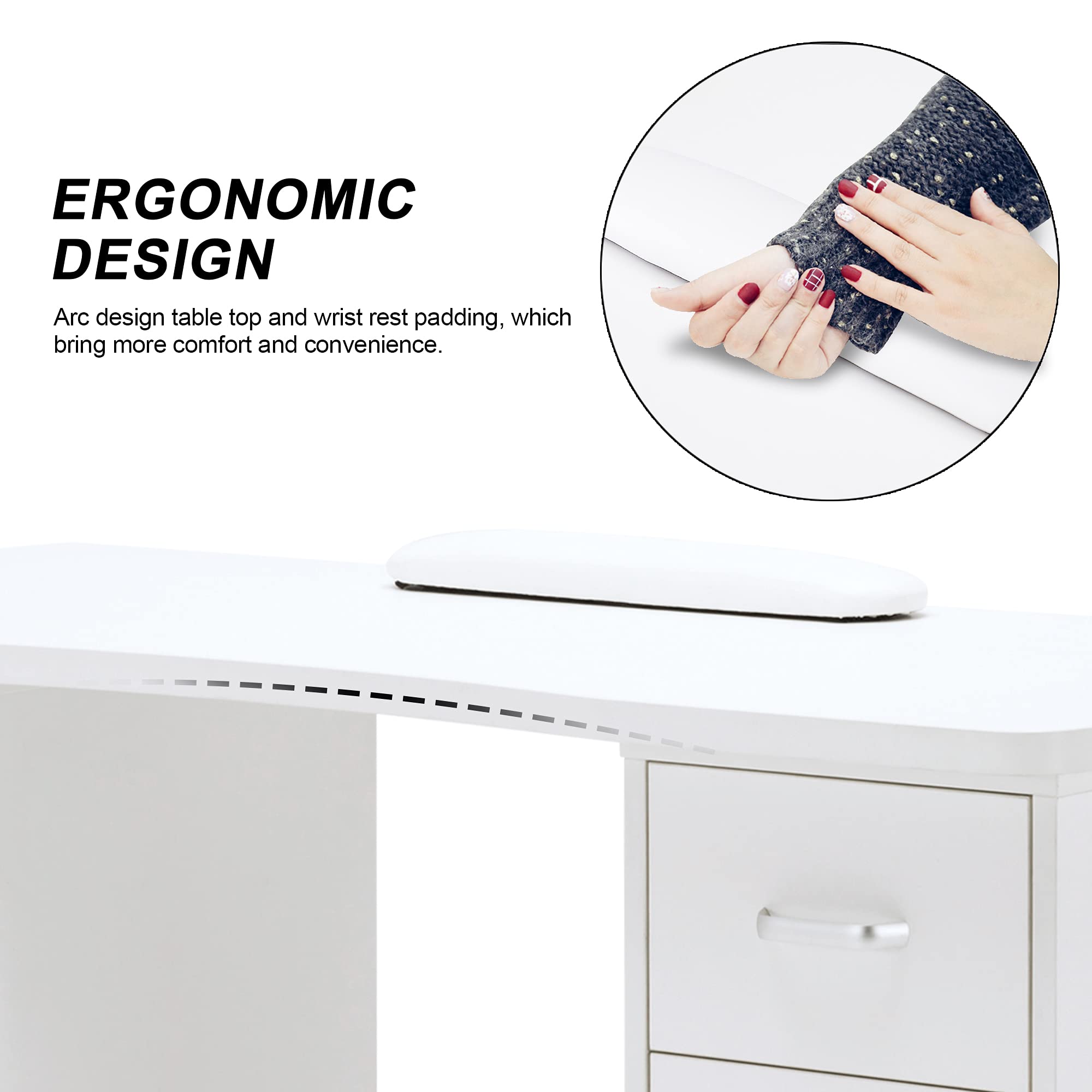 Barberpub Manicure Table, Acetone Resistant Nail Desk, Nail Table With 4 Drawers, 2 Cabinet, Lockable Wheels, Wrist Pad, Nail De