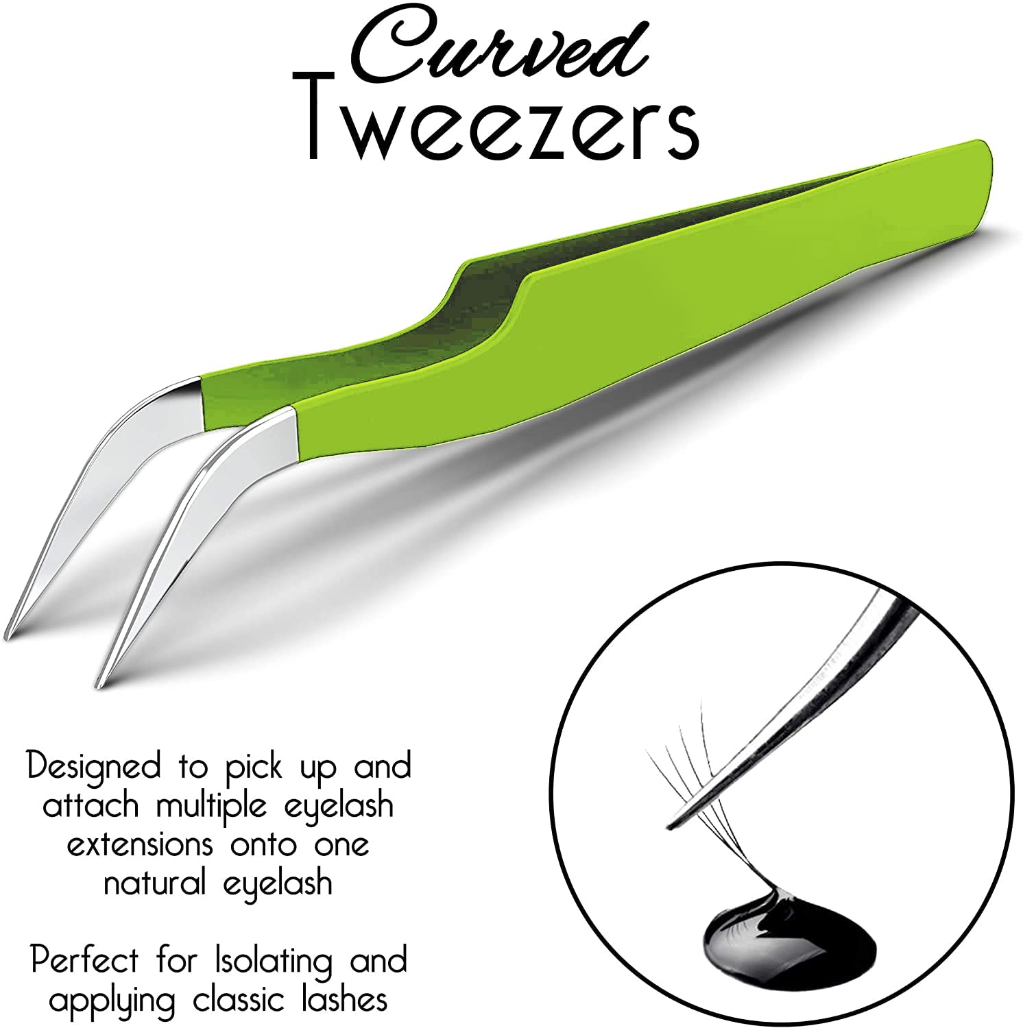 Sivote Lash Tweezers For Eyelash Extensions, Hand Calibrated Straight & Curved Tip, Pack Of 2, Green