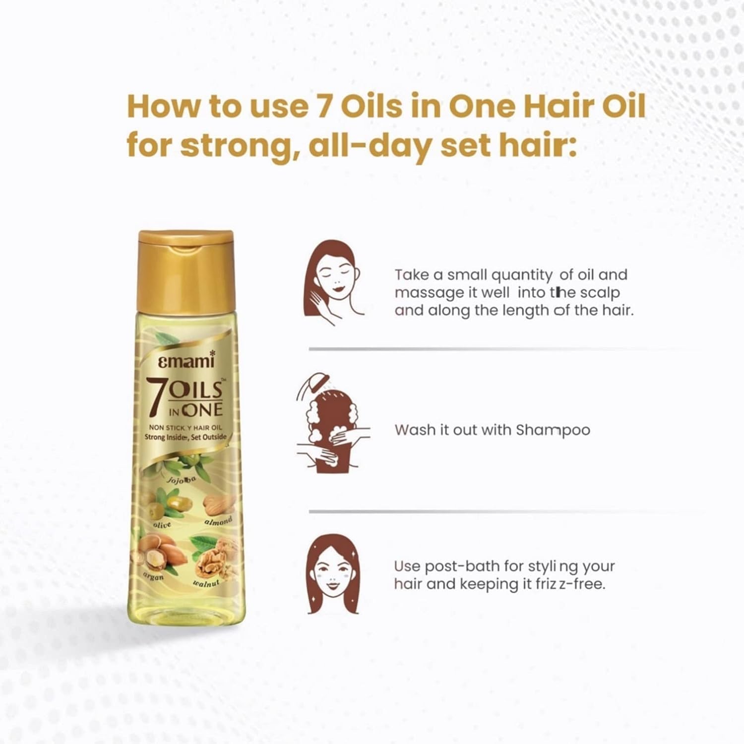 Emami 7-In-1 Hair Oil | With Natural Ayurvedic Herbs | Repairs Hair Damage | Nourishes Scalp | Fights Dandruff | Provides Strong