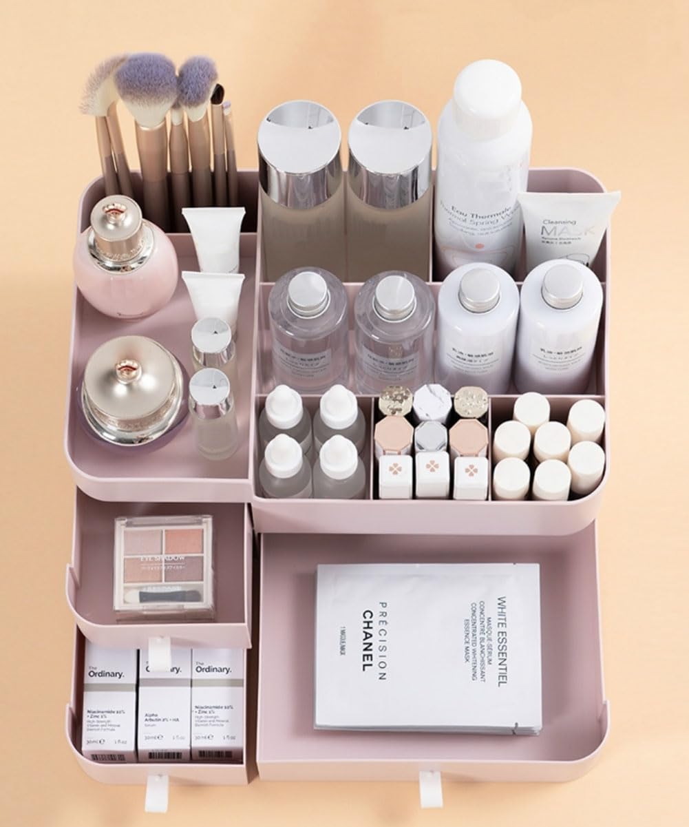Miuopur Makeup Organizer For Vanity, Large Capacity Desk Organizer With Drawers For Cosmetics, Lipsticks, Jewelry, Nail Care, Sk