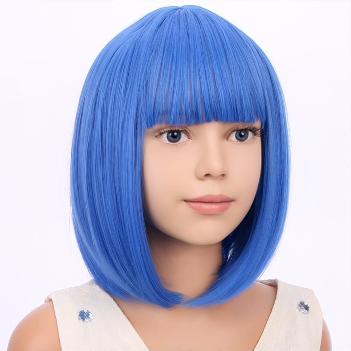 PATTNIUM Kids Blue Wig Child Short Blue Bob Wig with Bangs Cosplay Party Synthetic Daily Wear Wig for Girls (Blue)