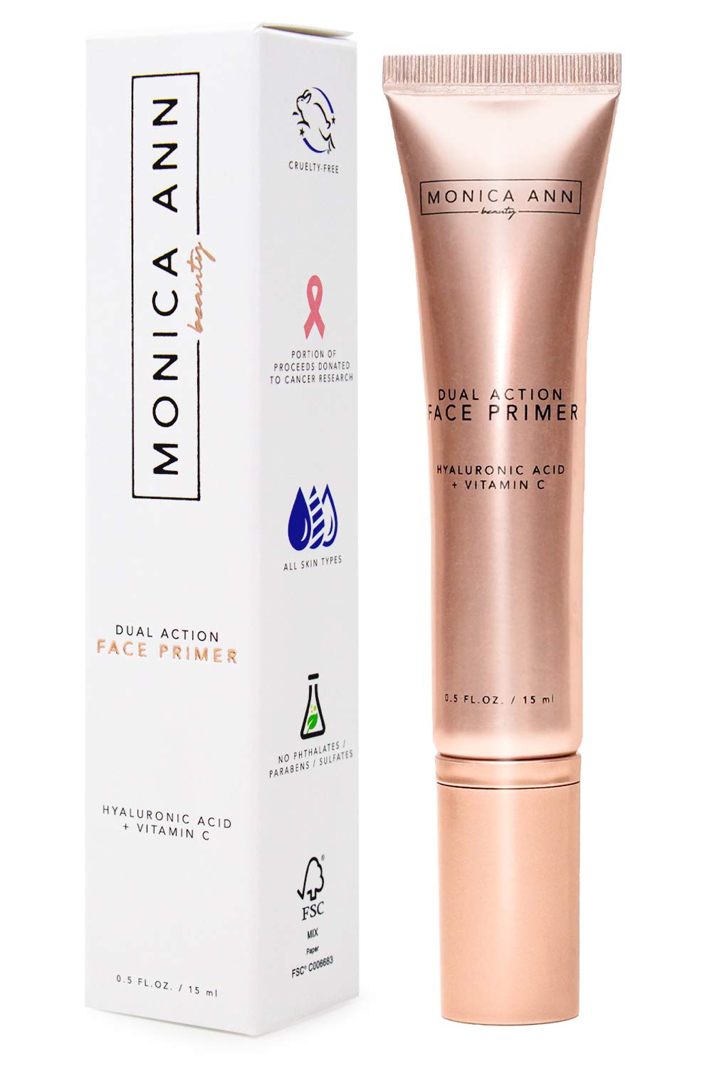 Monica Ann Beauty Dual-Action Face Primer - 15 mL | Hydrating Makeup Primer With Vitamin C & Hyaluronic Acid | Smoothing Translu