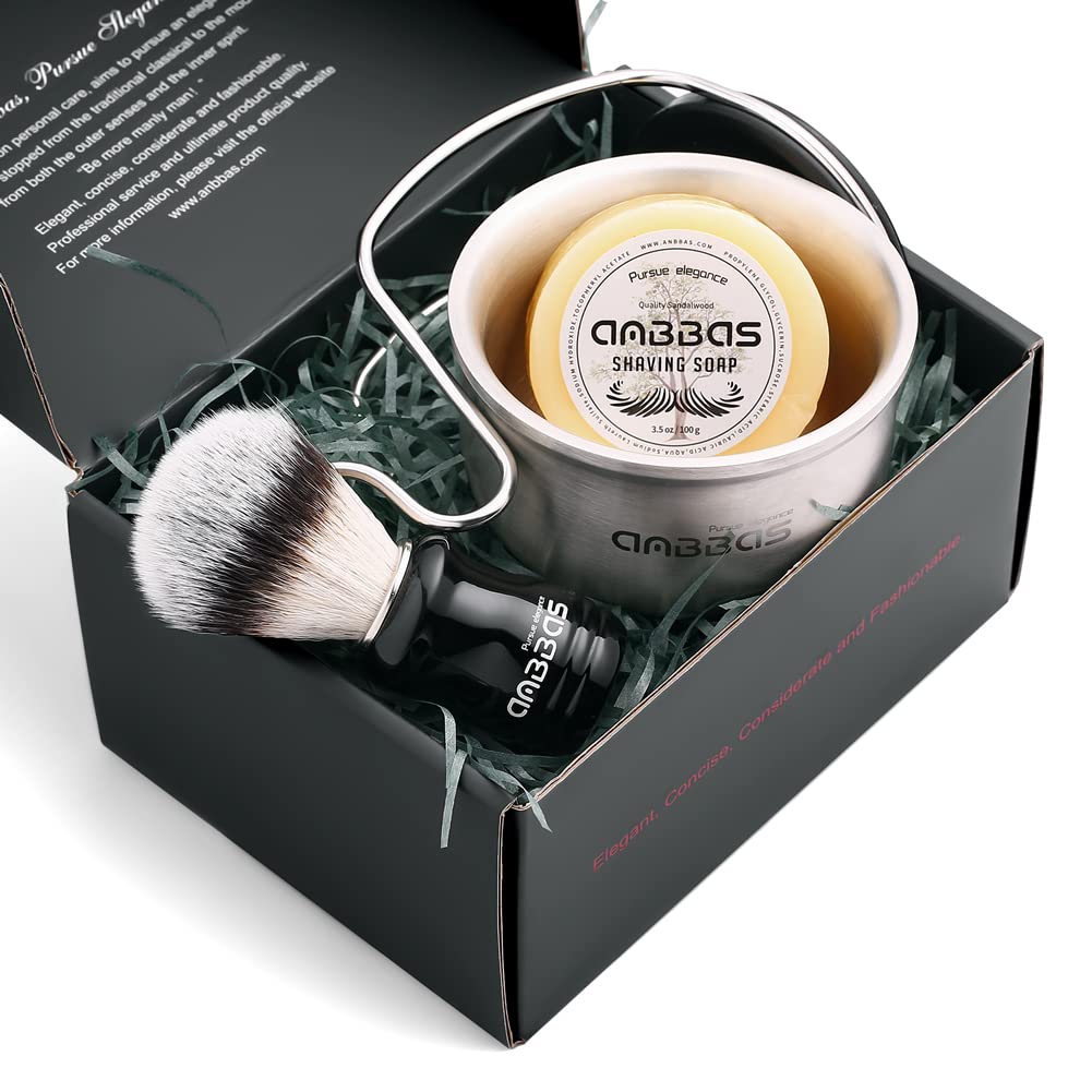 Anbbas Synthetic Badger Shaving Brush Set, 4In1 Shaving Kit With Stainless Steel Shaving Stand And Lathering Foam Bowl, 3.5Oz Na