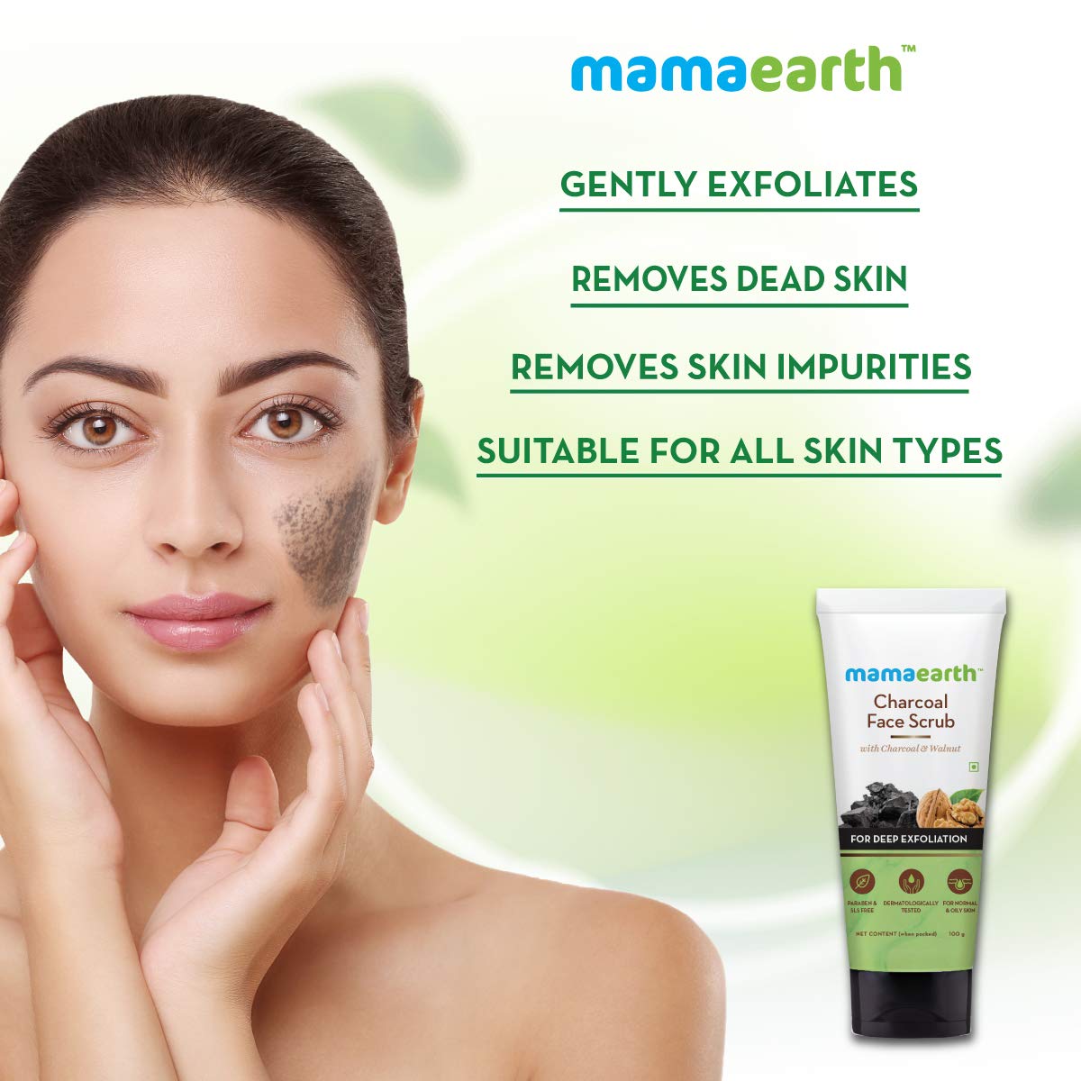 Mamaearth Charcoal Face Scrub With Walnut | Gently Exfoliates Dead Cells & Deeply Nourishes Skin | Cleanses Dirt & Excess Oil |