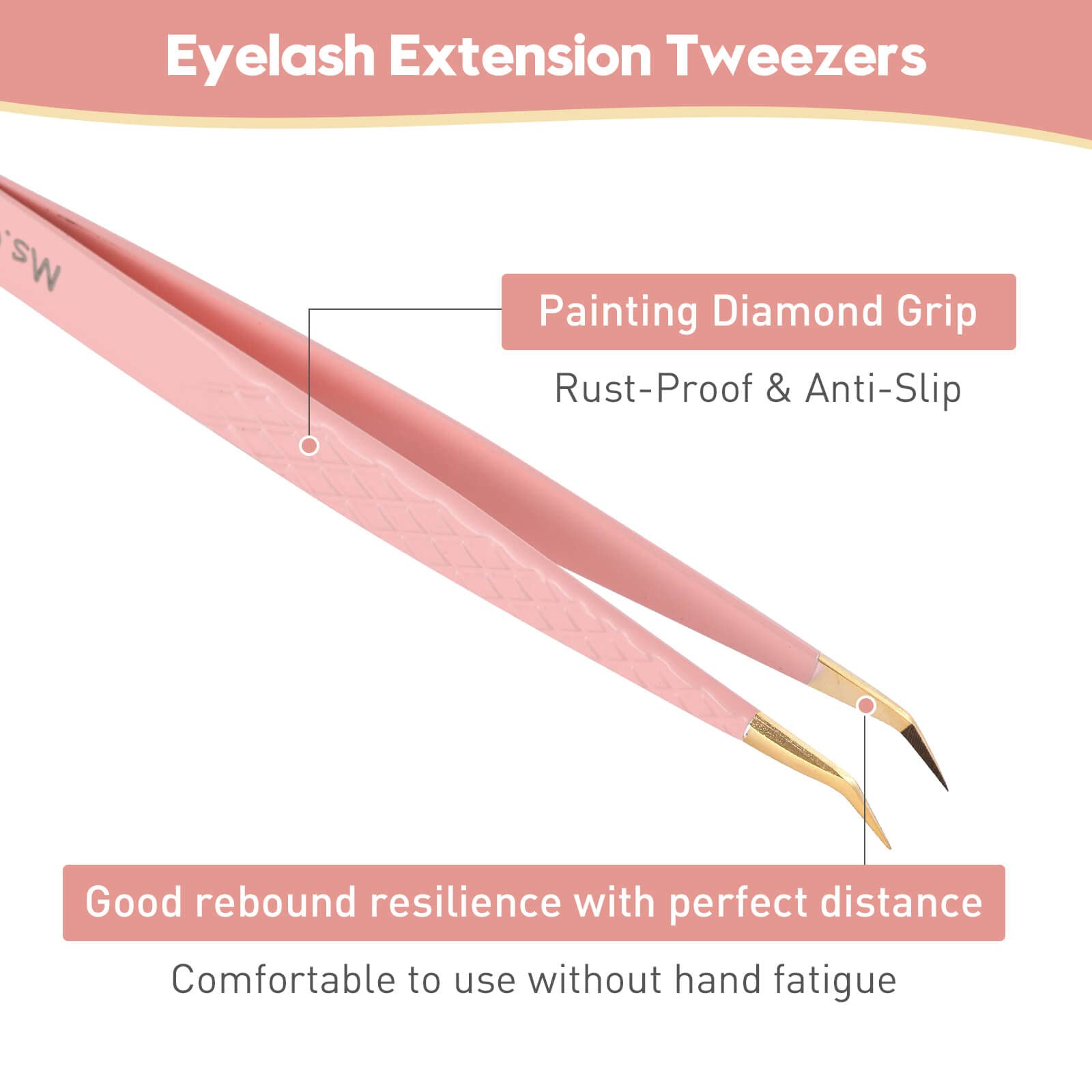 Ms.Queen Lash Tweezers For Eyelash Extensions, Professional Curved Tip Lashing Tweezers For Isolation And Individual Volume Lash