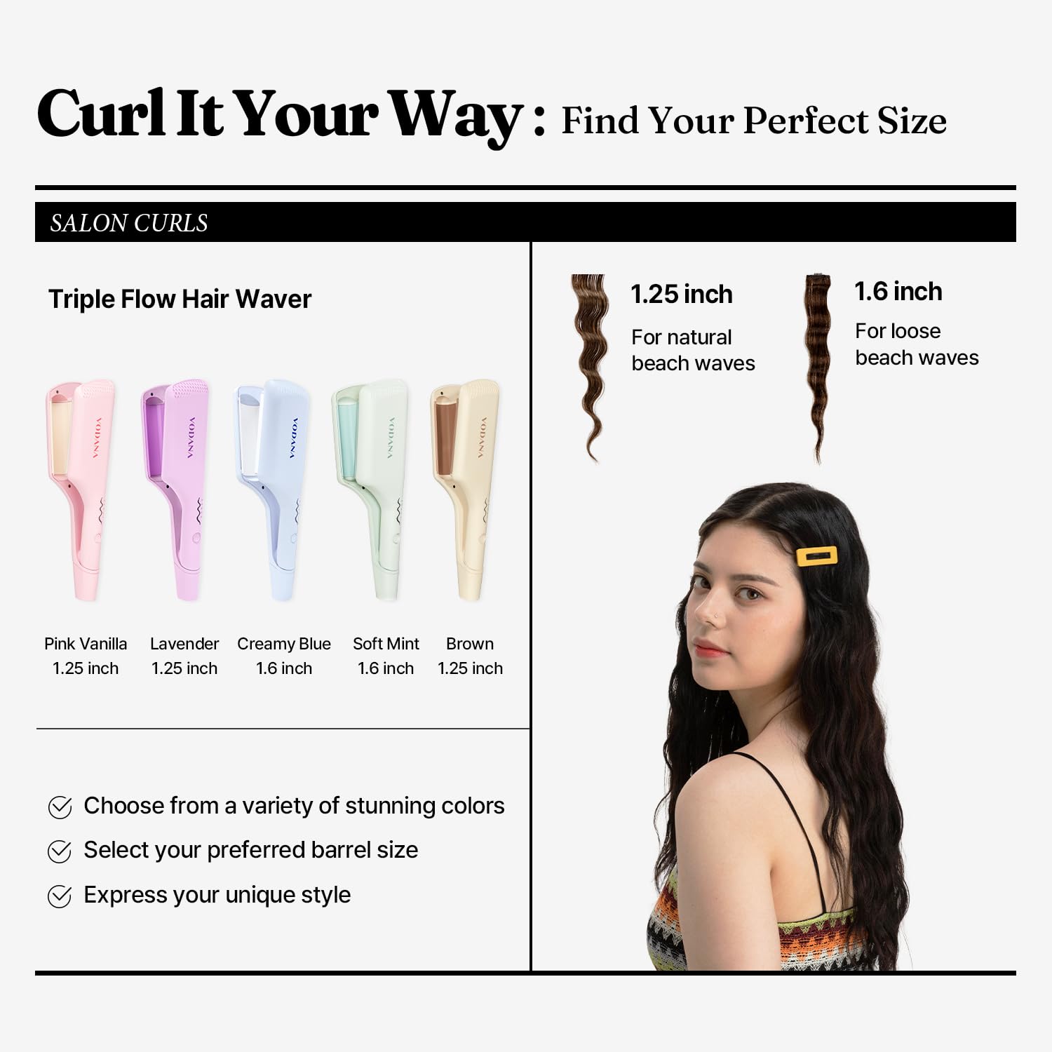Vodana Professional Triple Flow Ceramic Hair Waver - Easy Beach Waves With Embedded Double Barrel Wave Iron. Experience Instant