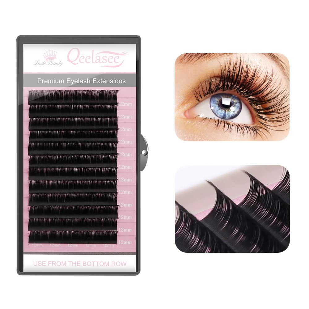 Qeelasee Faux Mink Silk Eyelash Extensions 0.03mm DD Curl 13mm Mixed Length Semi-Permanent Individual Lashes Extension Professio