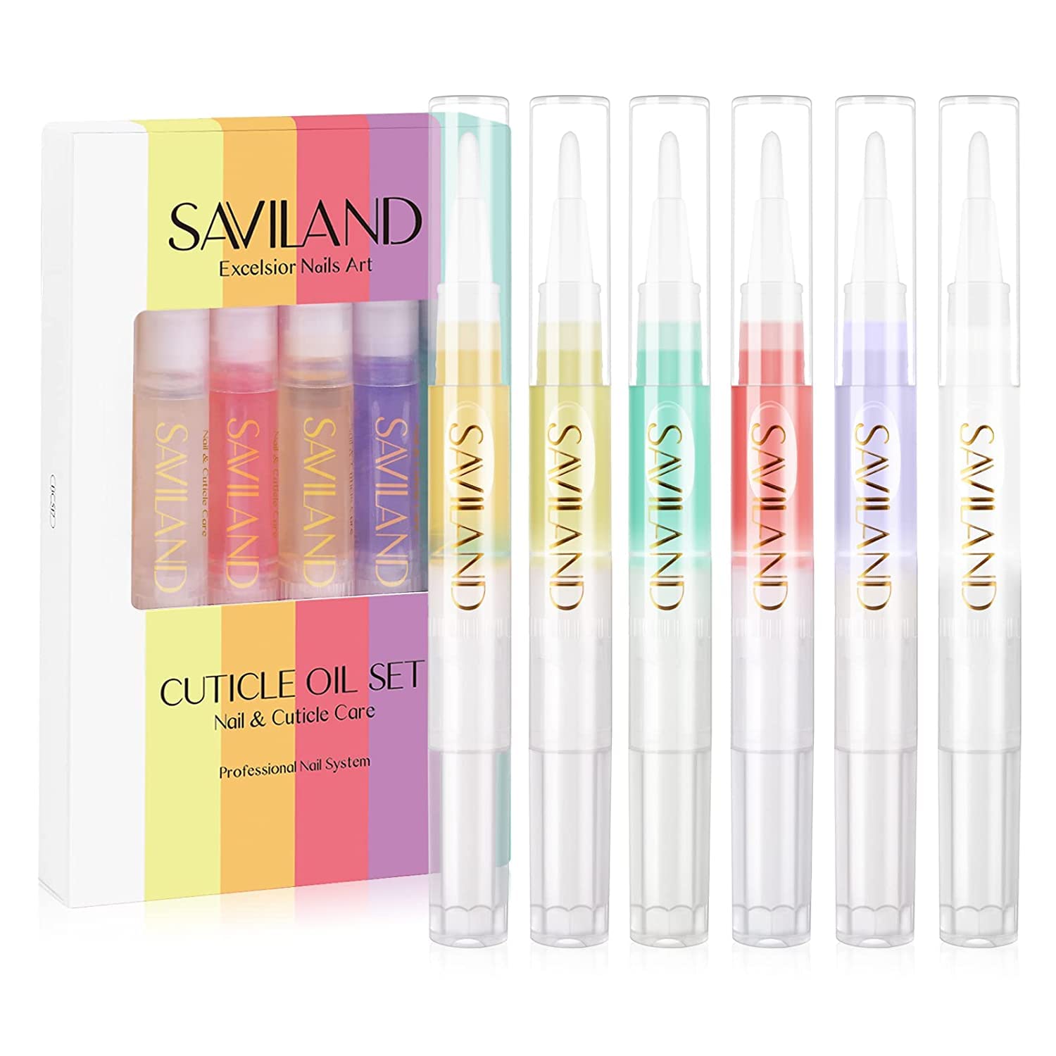 SAVILAND Natural Cuticle Oil Pen: 6PCS Revitalizing Cuticle Oil for Nails with Vitamin E Repaired Cuticles Overnight Cuticle Sof