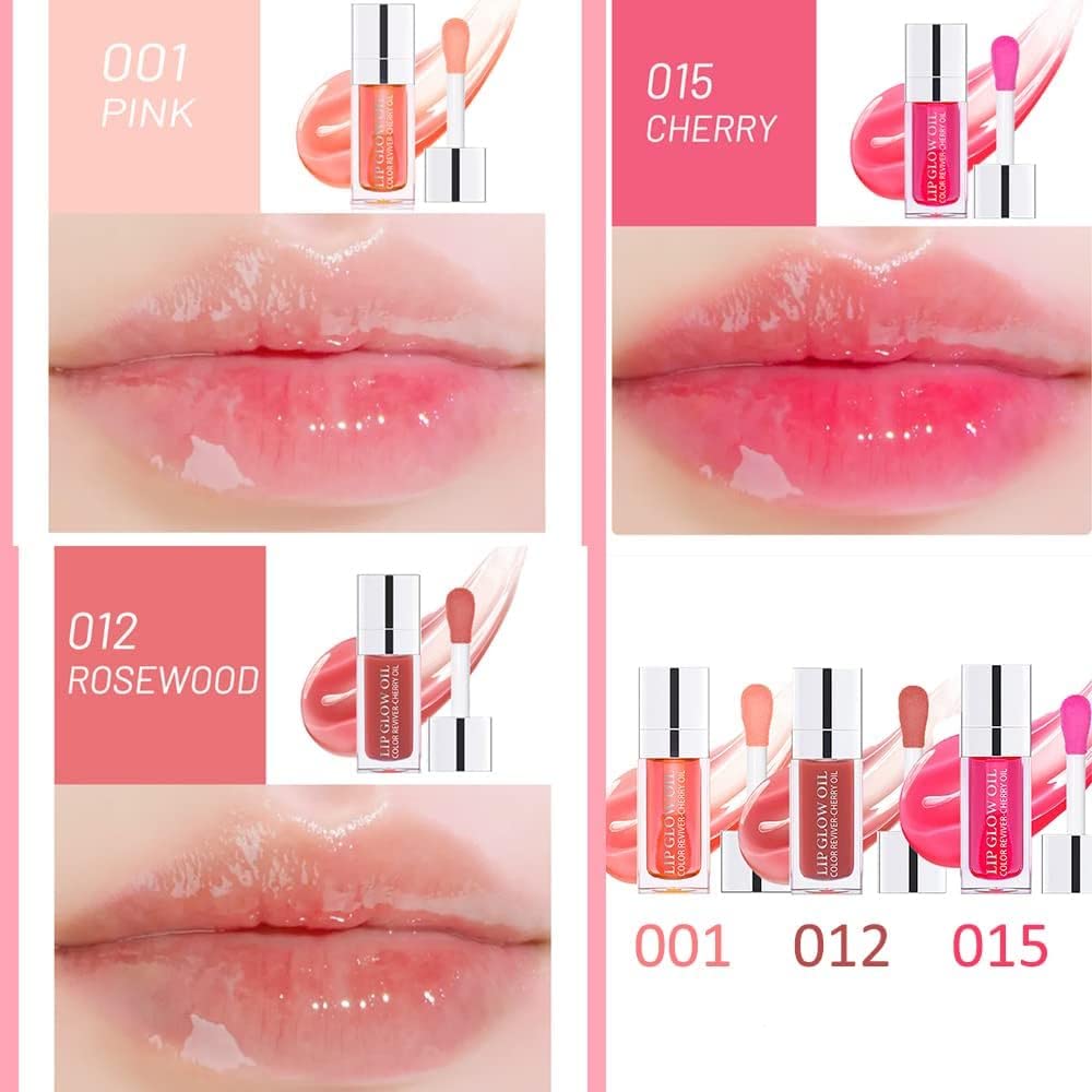 3 Pcs Plumping Lip Oil, Hydrating Lip Glow Oil, Plumping Lip Gloss, Tinted Lip Oil Balm, Long Lasting Transparent Moisturizing L