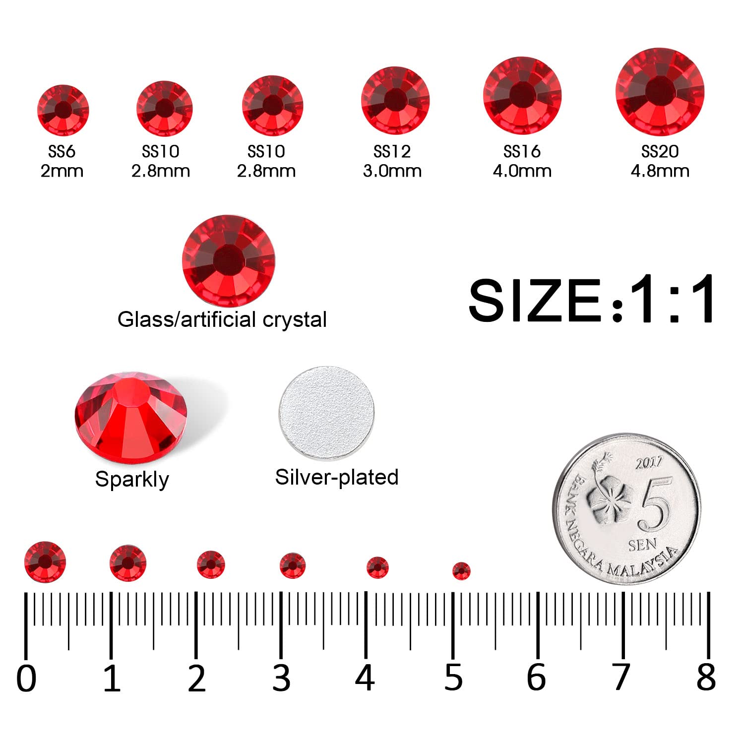 4240Pcs Flatback Red Rhinestones Glass Crystal Diamonds For Nail Art Eye Jewels Glitter Round With Tweezers And Picking Pen (Ss6
