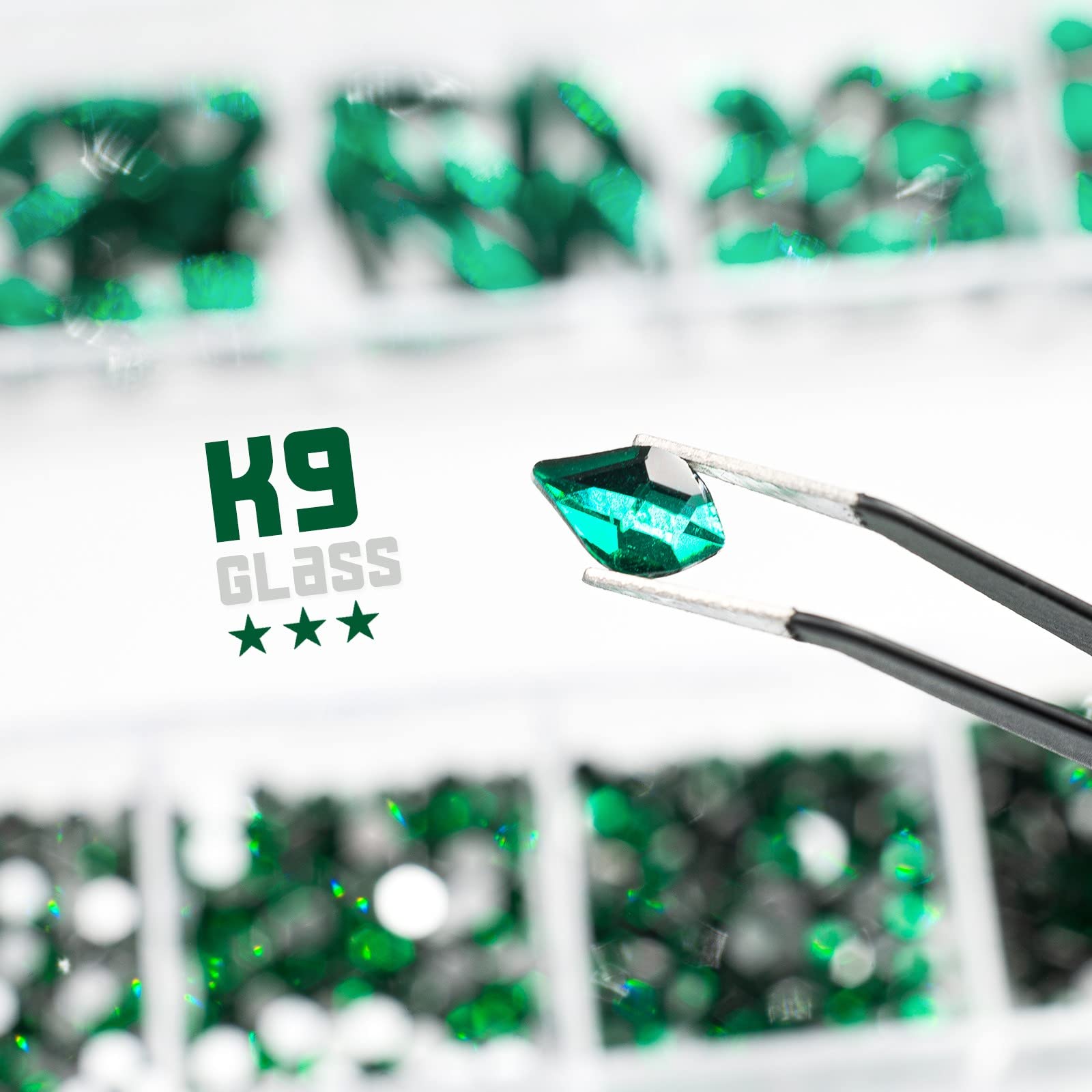 Qiipii Green Nail Rhinestones Multi Shapes Emerald Green Rhinestones For Nails Flatback Nail Big Gems K9 Glass Round Beads Stone