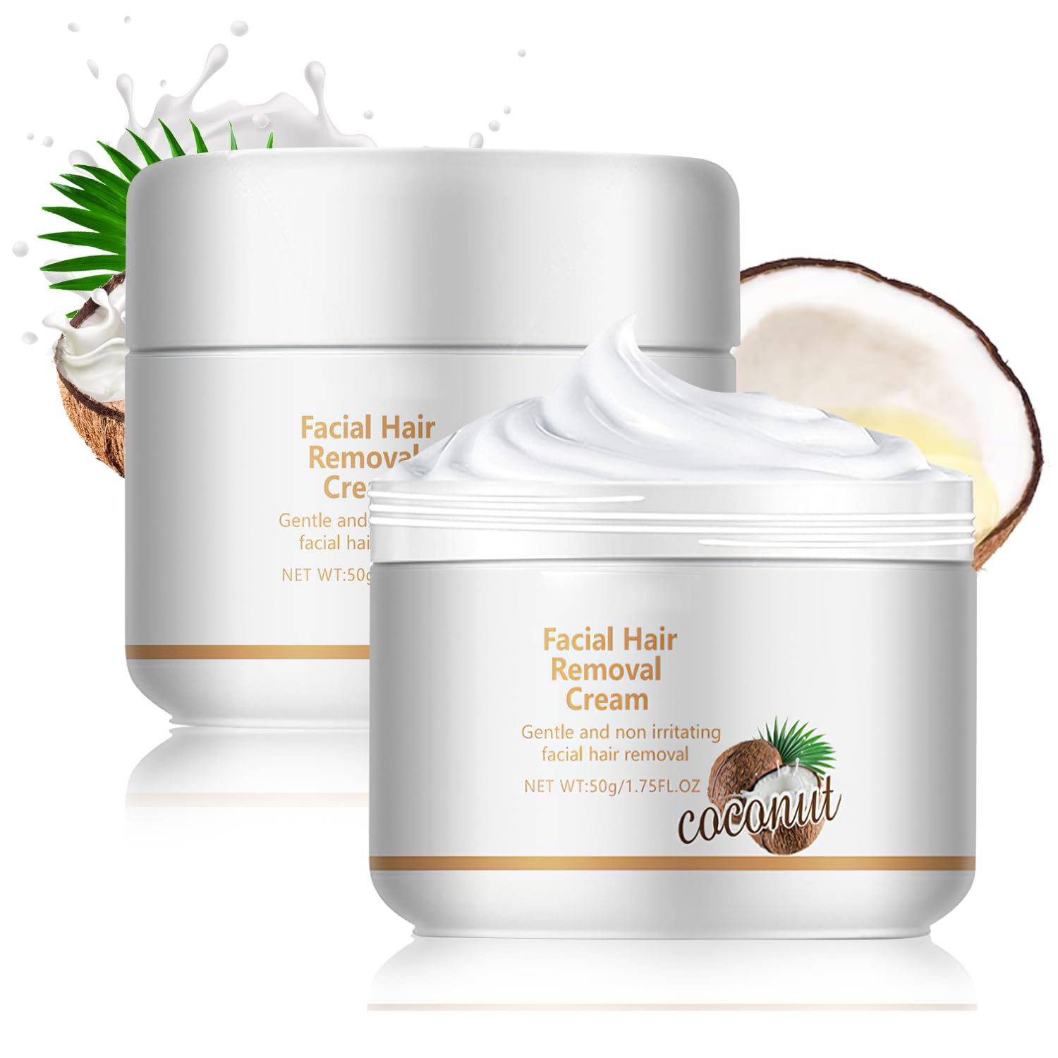 Facial Depilatory Cream, Coconut Facial Hair Removal Cream for Upper Lip and Chin for Women, Womens Facial Hair Remover for Sens