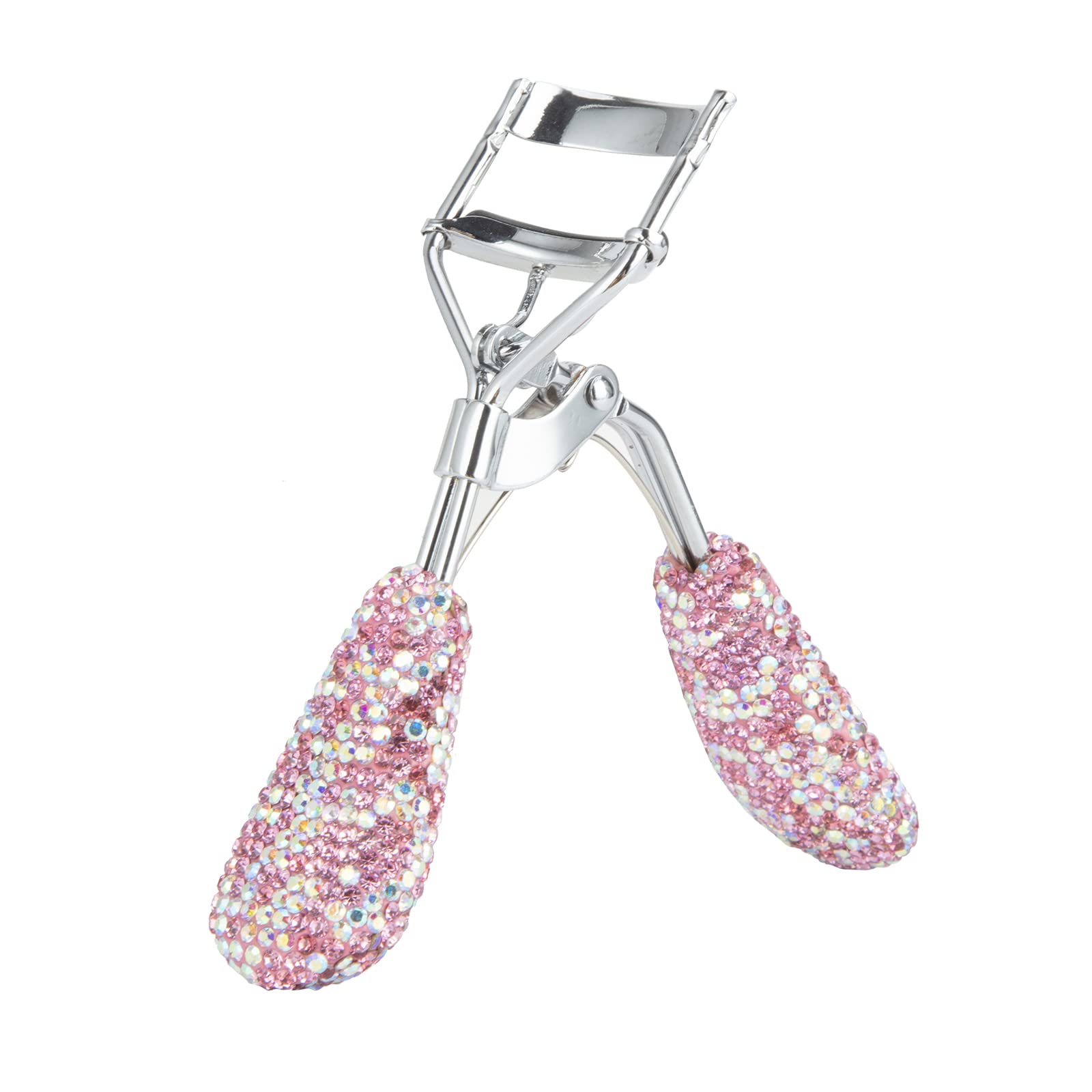 Bling Rhinestone Eyelash Curlers Stainless Steel Natural and Long Lasting Eyelash Fit for All Eye Shape Curved Lash Curler (Pink
