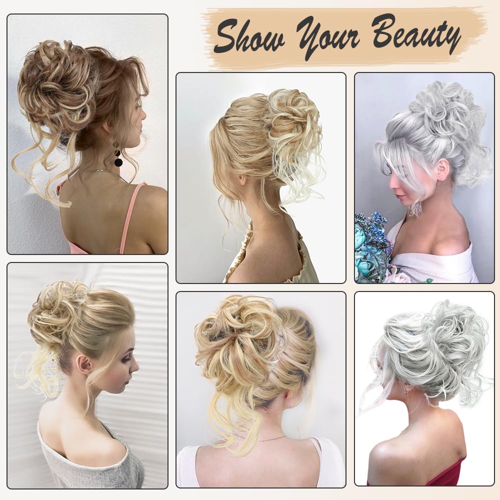 Msmusas Messy Bun Hair Piece Claw Clip Curly Wavy Faux Hair Bun Tousled Updo Hair Extensions Scrunchie Long Beard Chignon Buns H