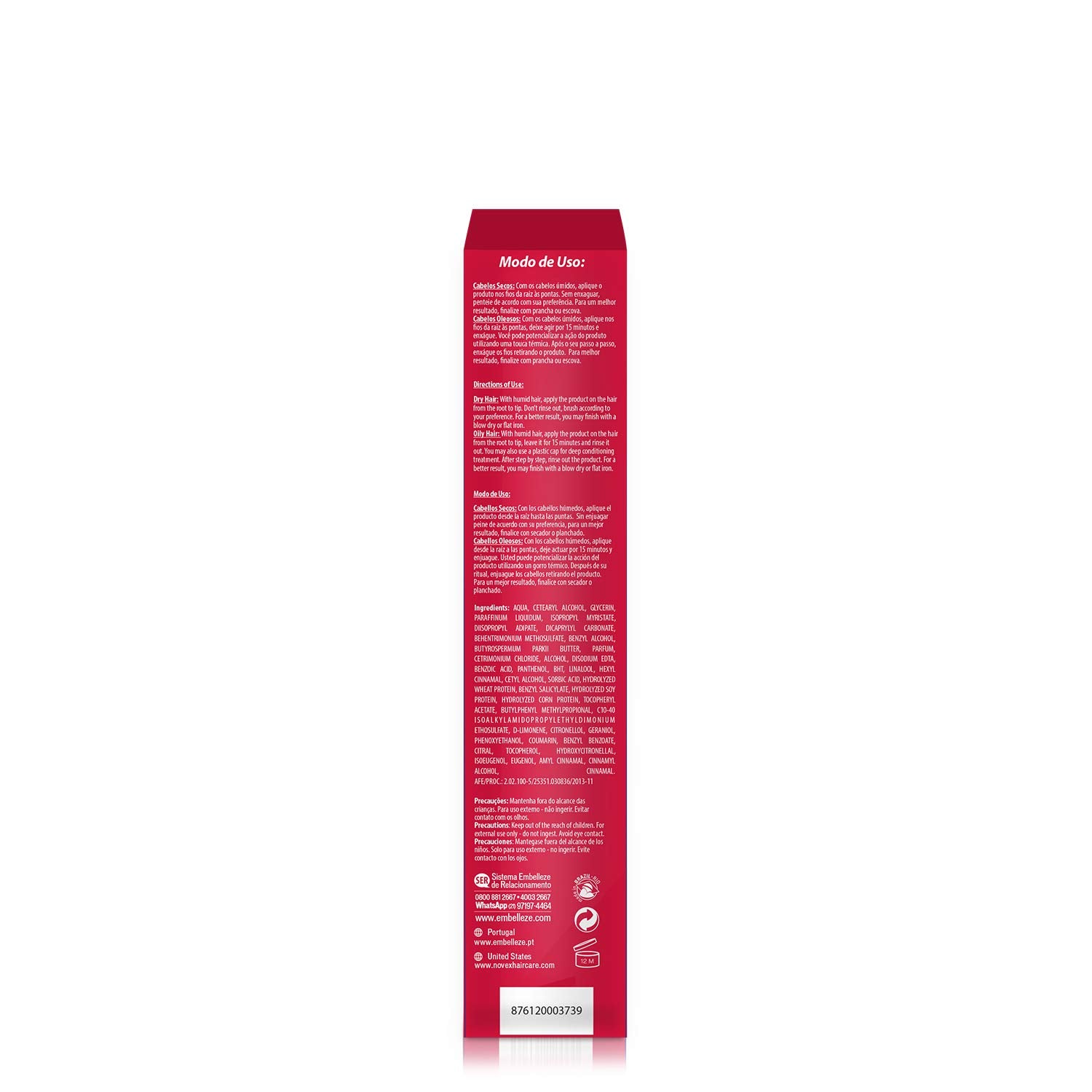 Novex Leave-In Conditioner - Brazilian Keratin Recharge Tube - 3 Fl Oz (Pack Of 4) - Reconstructive Keratin, Frizz Control & Dam