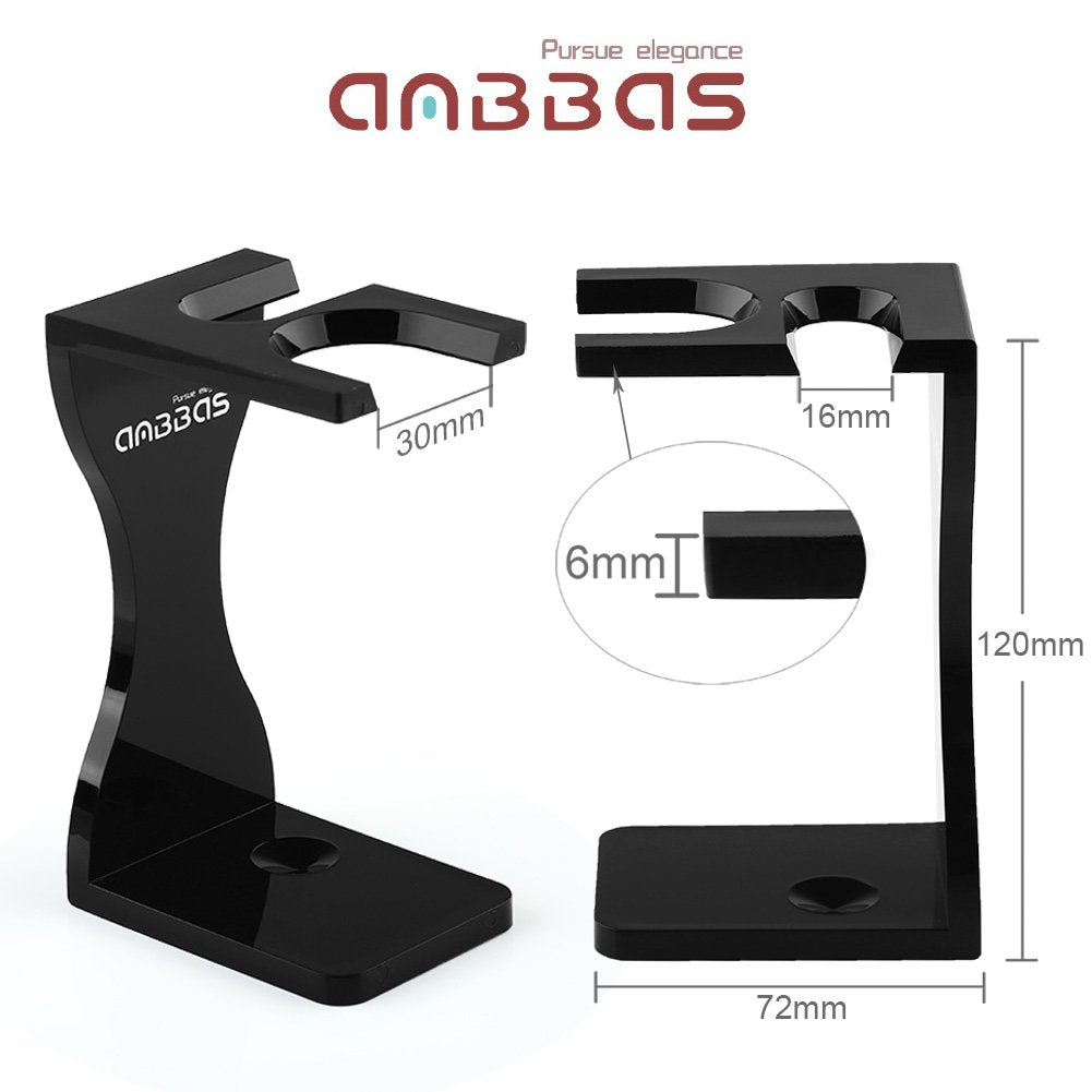 Shaving Set, 4In1 Anbbas Pure Black Badger Shaving Brush With Long Resin Handle And Acrylic Thicken Shaving Stand,Soap Bowl Stai