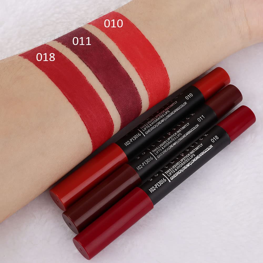 Evpct Dnm 3Pcs Dark Ruby Deep Red Matte Lipstick And Lip Crayon Sticks Liner Pencil Set Red Matte Lip Liner And Liquid Stay On L