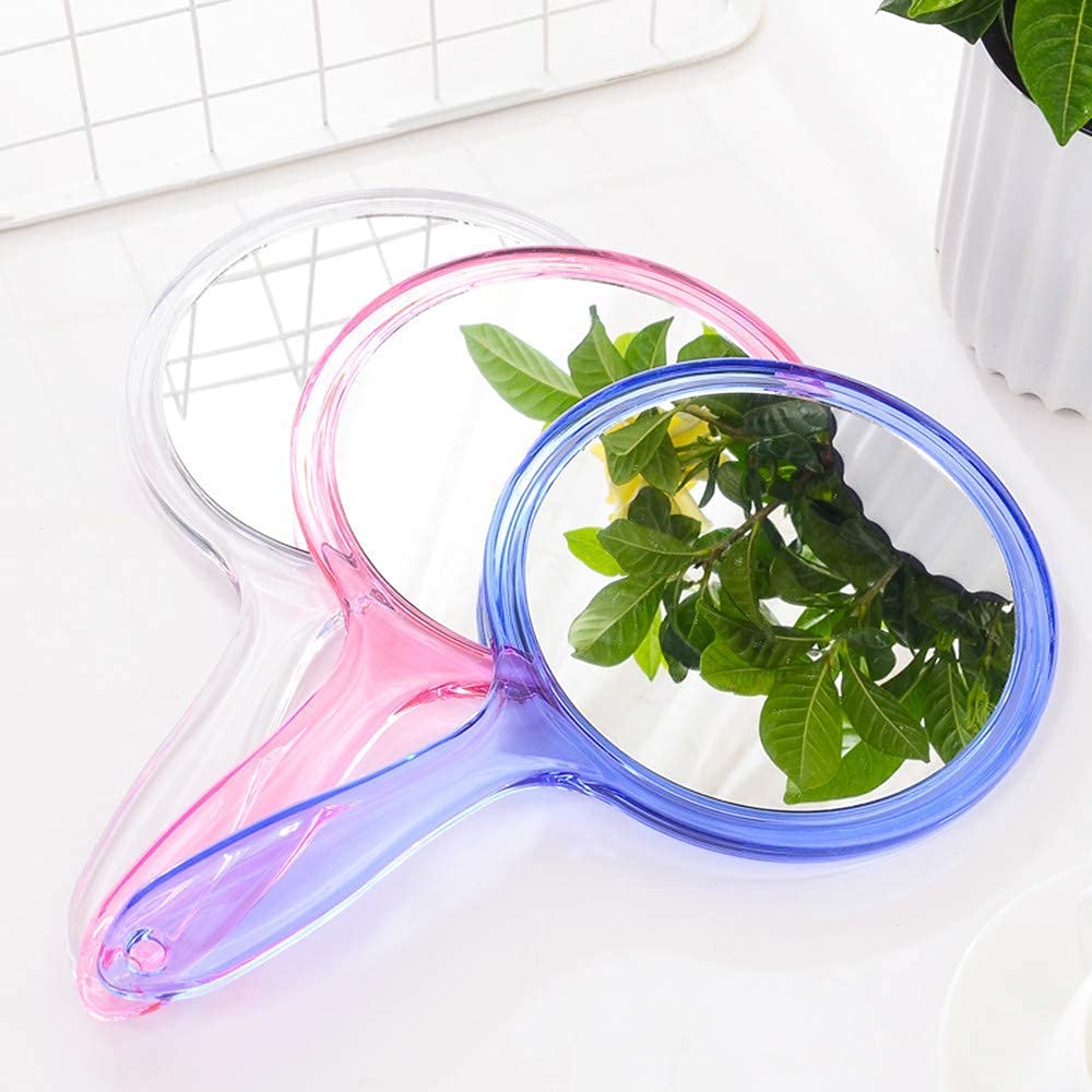 Topyhl Makeup Hand Mirror, Double-Sided 3X 1X Magnifying Large Travel Handheld Mirror Cosmetic Mirror Acrylic Clear Finish Round