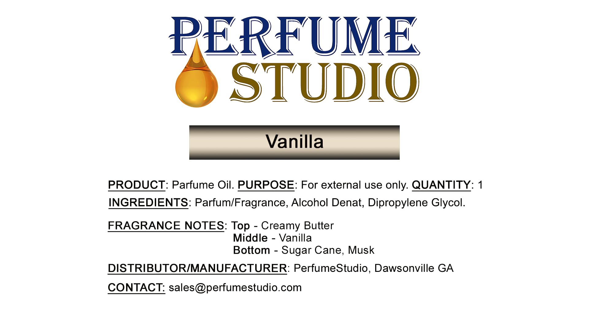 Perfume Studio Fragrance Oil; Premium Quality Parfum 10Ml Roller Bottle (Vanilla)