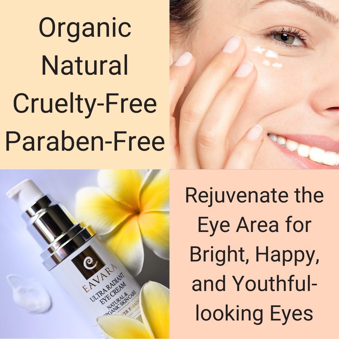 Eavara Organic Anti Aging Eye Cream For Dark Circles And Puffiness, Natural Under Eye Serum With Hyaluronic Acid, Jojoba Oil, Vi