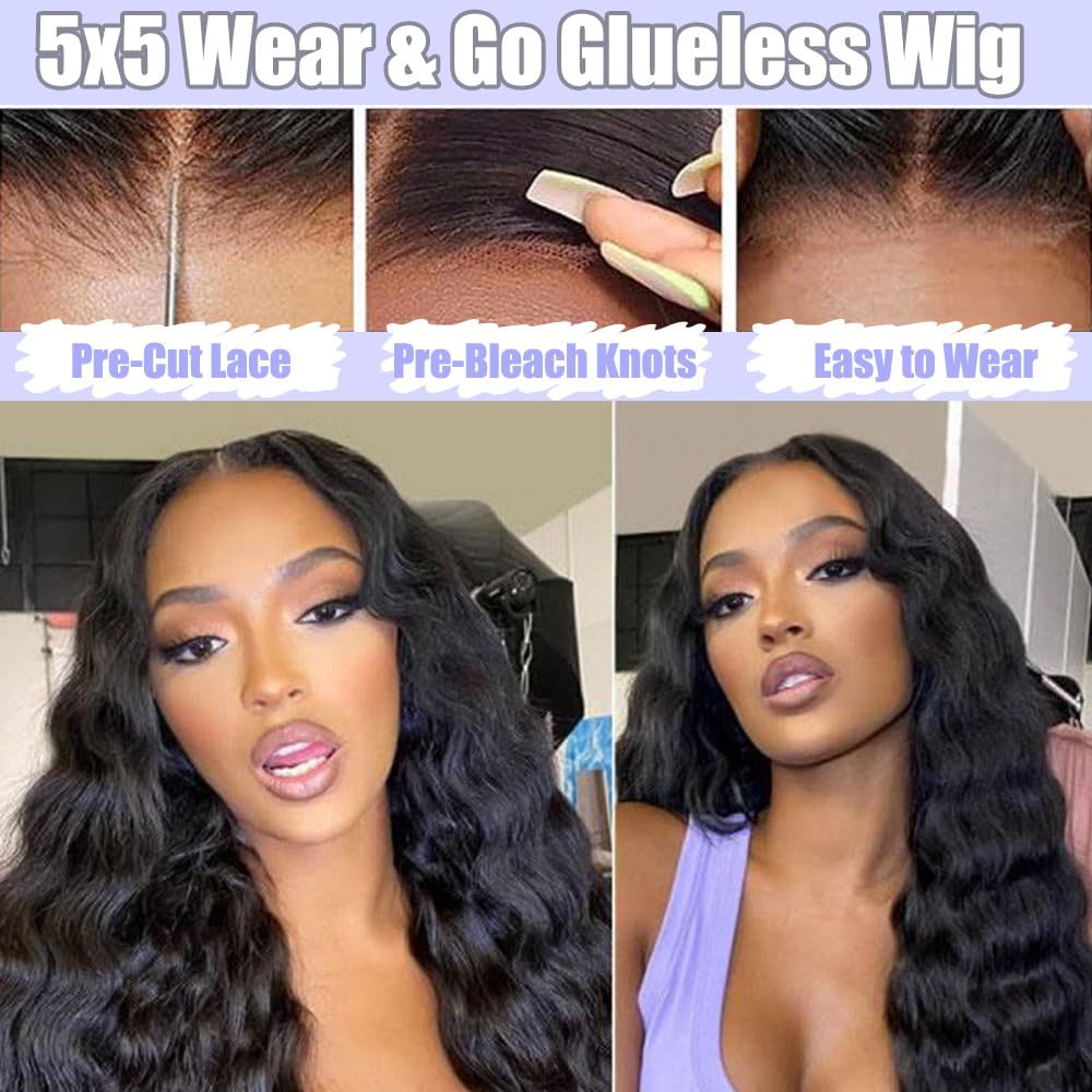Fascara Glueless Wigs Human Hair 5X5 Body Wave Wear And Go Wigs Glueless Human Hair Wig Pre Plucked 20Inch Lace Front Wigs Human