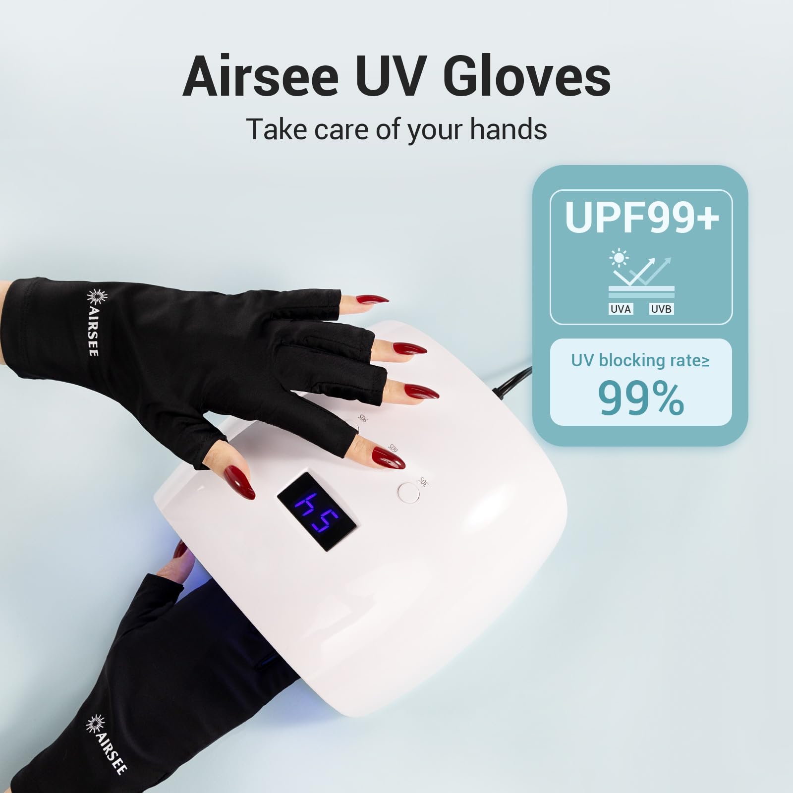 Airsee Breathing Uv Gloves For Nail Gel,Professional Upf50+ Protection Gloves For Uv Lamp, Ice Silk Cloudy Soft Fingerless Glove