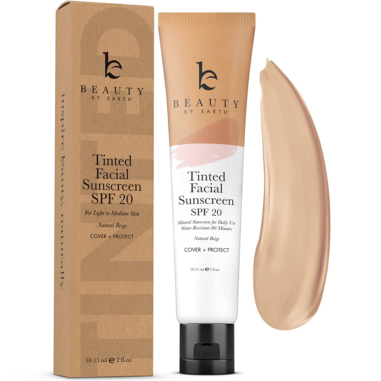 Tinted Sunscreen For Face - Spf 20 With Natural & Organic Ingredients Broad Spectrum Sunblock Lotion, Tinted Moisturizer Zinc Ox