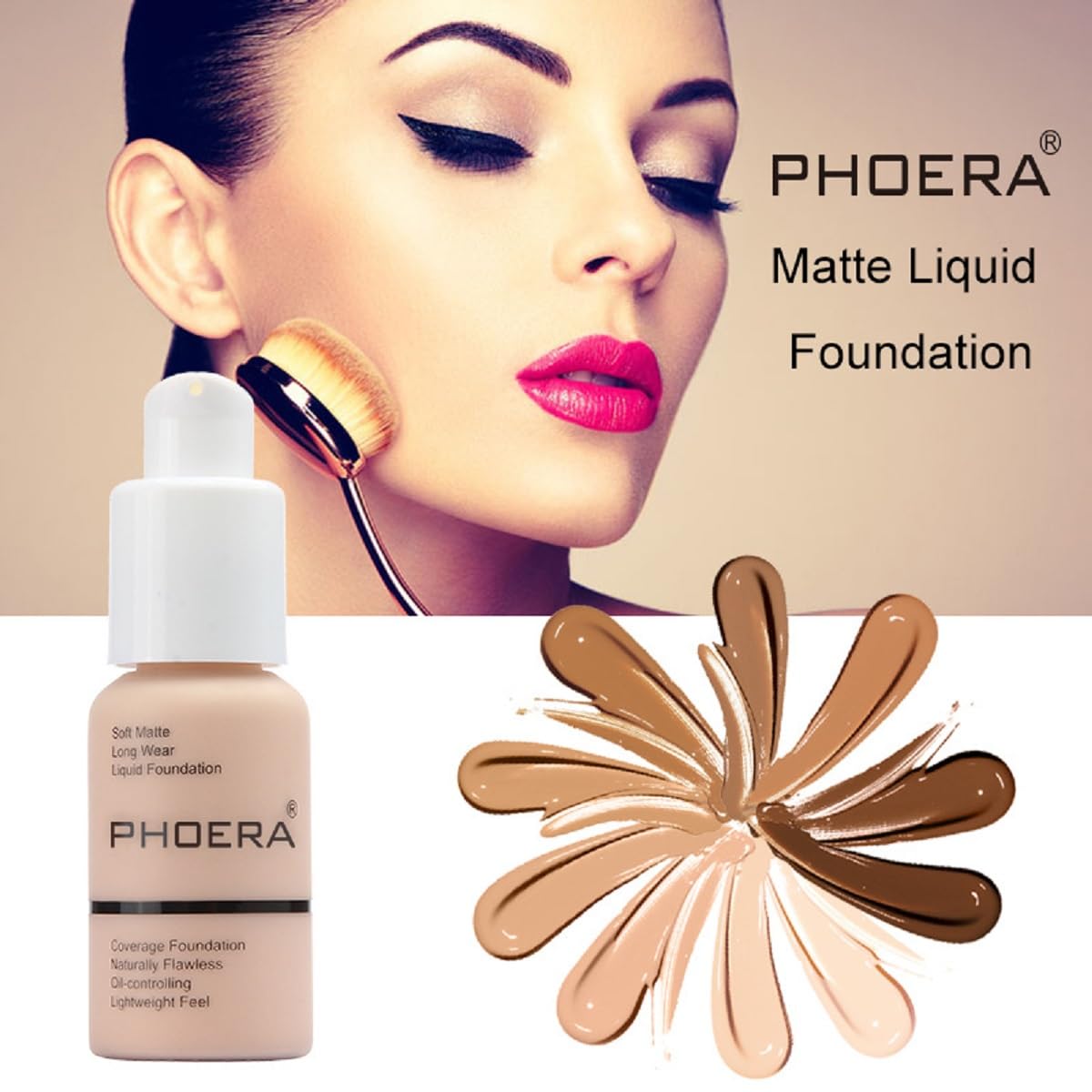 Phoera Foundation,Full Coverage Flawless Soft Matte 24 Hr Oil Control Waterproof Concealer Liquid Foundation Makeup. 1Pcs-114# E