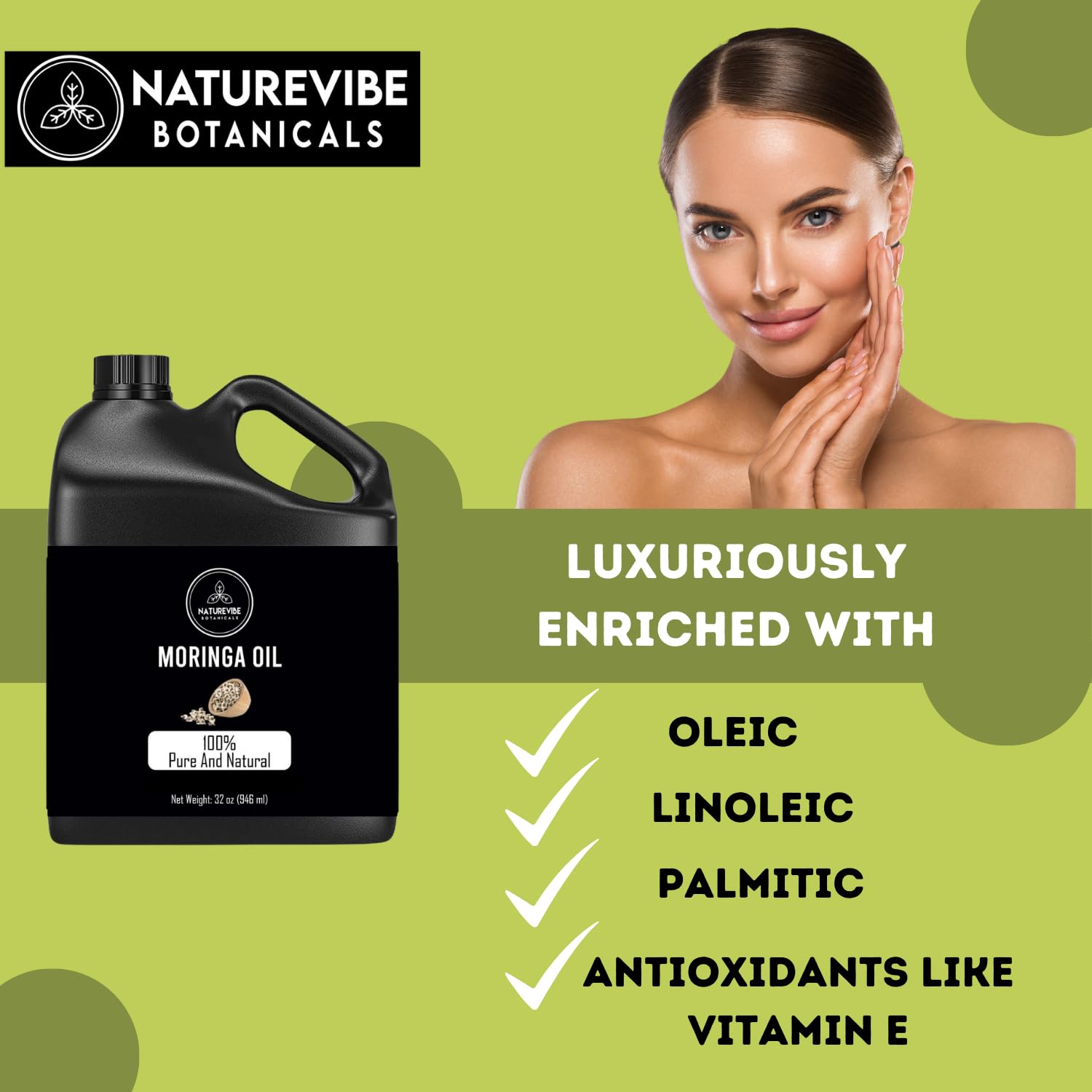 Naturevibe Botanicals Moringa Oil 32 Ounces | 100% Pure And Natural | Great For Skin Care And Hair Care