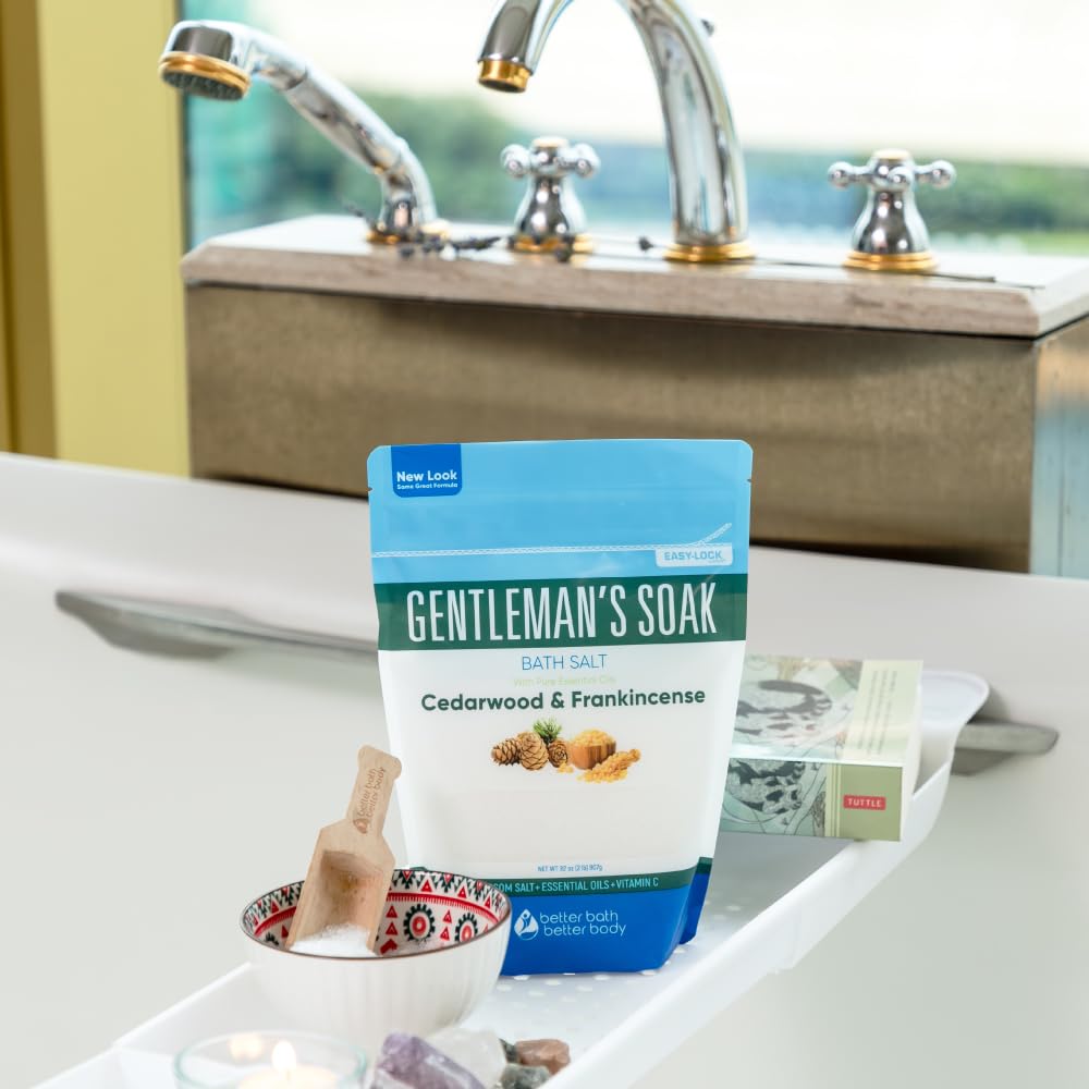 Gentlemans Bath Salt 32 Ounces Epsom Salt With Natural Cedarwood, Frankincense, Eucalyptus And Peppermint Essential Oils Plus Vi