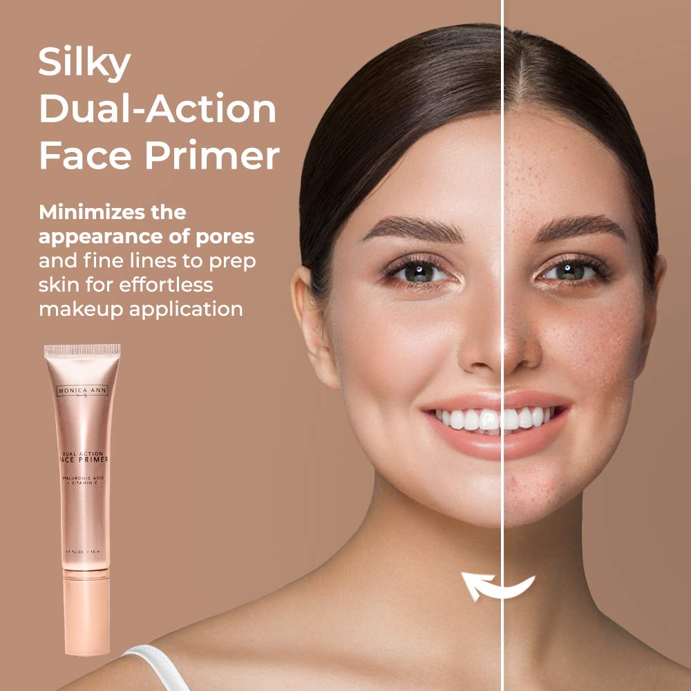 Monica Ann Beauty Dual-Action Face Primer - 15 Ml | Hydrating Makeup Primer With Vitamin C & Hyaluronic Acid | Smoothing Translu