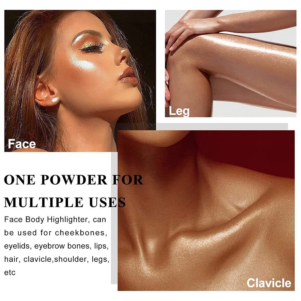 Paqiman Glitter Powder Highlighter Makeup,Body Brightens The Natural And Face Blusher Patting Powder Highlighter Makeup Beauty G