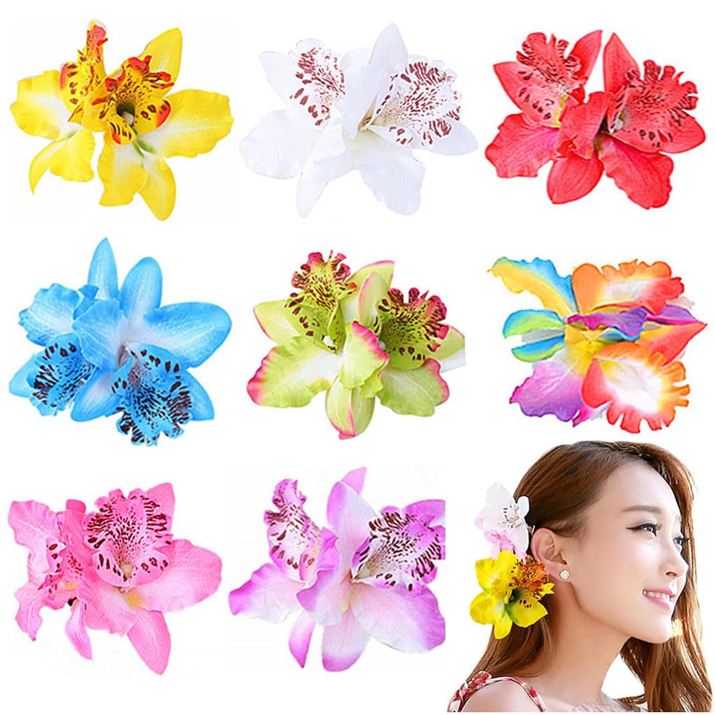 ALIMITOPIA Flower Hair Clip Bohemia Hawaiian Fabric Artificial Thai Orchid Flower Alligator Hair Clip Hairpin Barrette Headdress