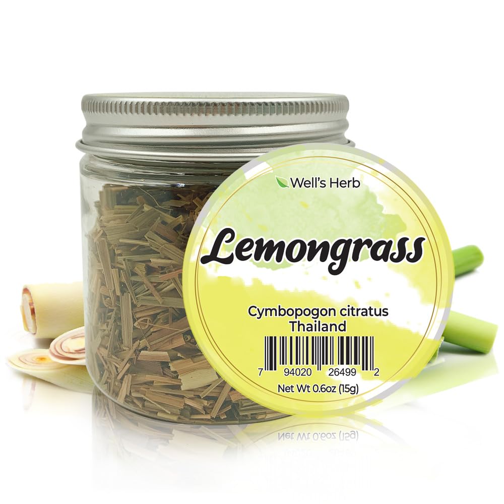 Well's Herb Dried Lemongrass | 0.6 oz. | 100% Natural | Perfect for Herbal-Infused Hair Oil | for Hair & Skin Oil DIY | Lemongra