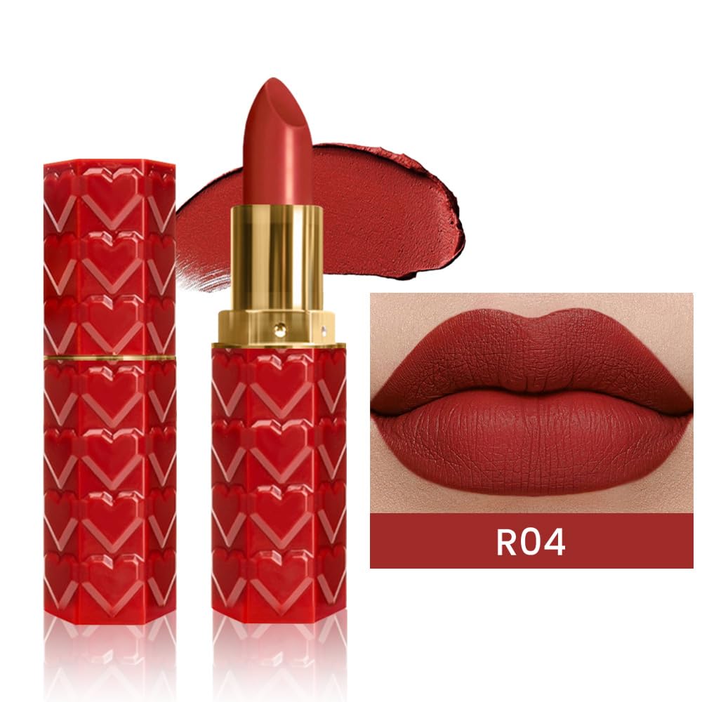 Evpct 1Pcs Dark Red Lipstick, Silky Velvet Matte Lipstick Pack Sets For Women, Long Lasting Smudge Proof Lipstick Lip Stain Make