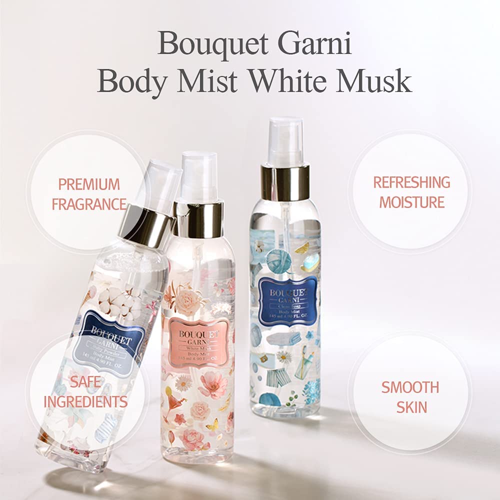 Bouquet Garni Body Mist White Musk Fragrance - Long-Lasting Moisture & Fragrance, Mist For Women, Low Irritation (Containing Vit