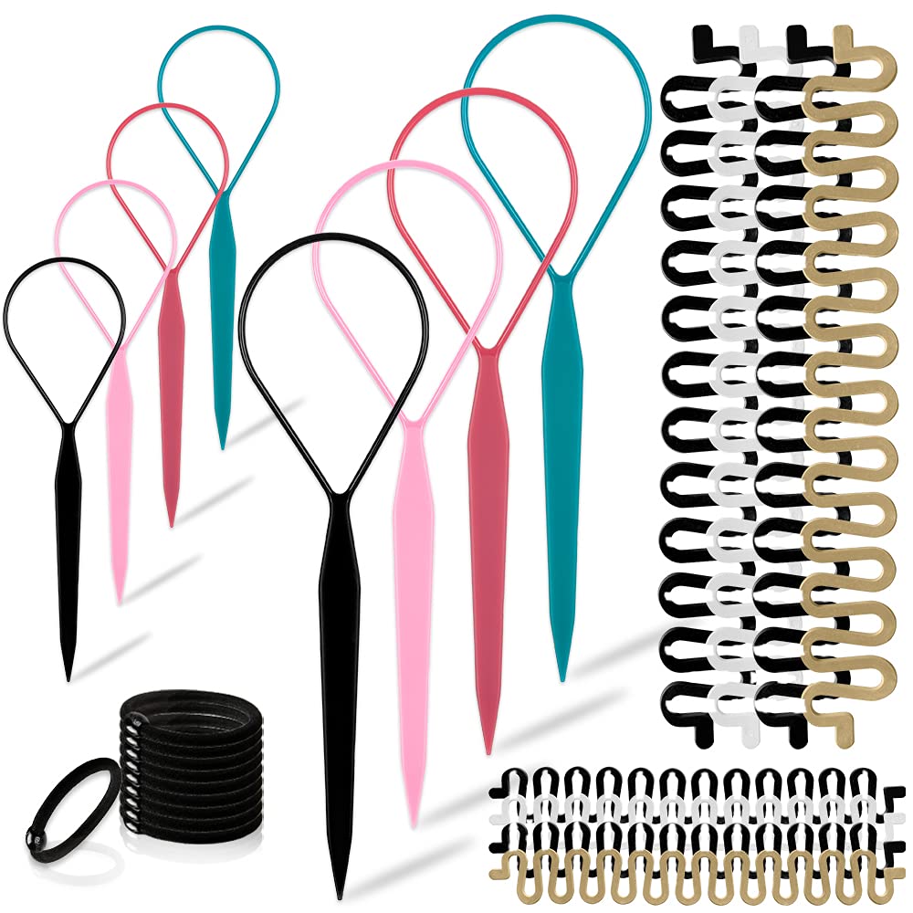 Topsy Hair Tail Tools Set,Tsmaddts Hair Braiding Set 8 Pcs Topsy Tail Tools 8 Pcs French Centipede Braiders For French Twist Pla