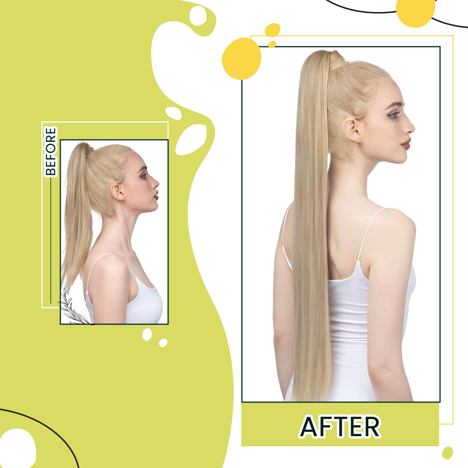 Runature Human Hair Ponytail Extension Blonde Straight Ponytail Hair Extensions Human Hair Full Ends Golden Blonde Highlight Lig