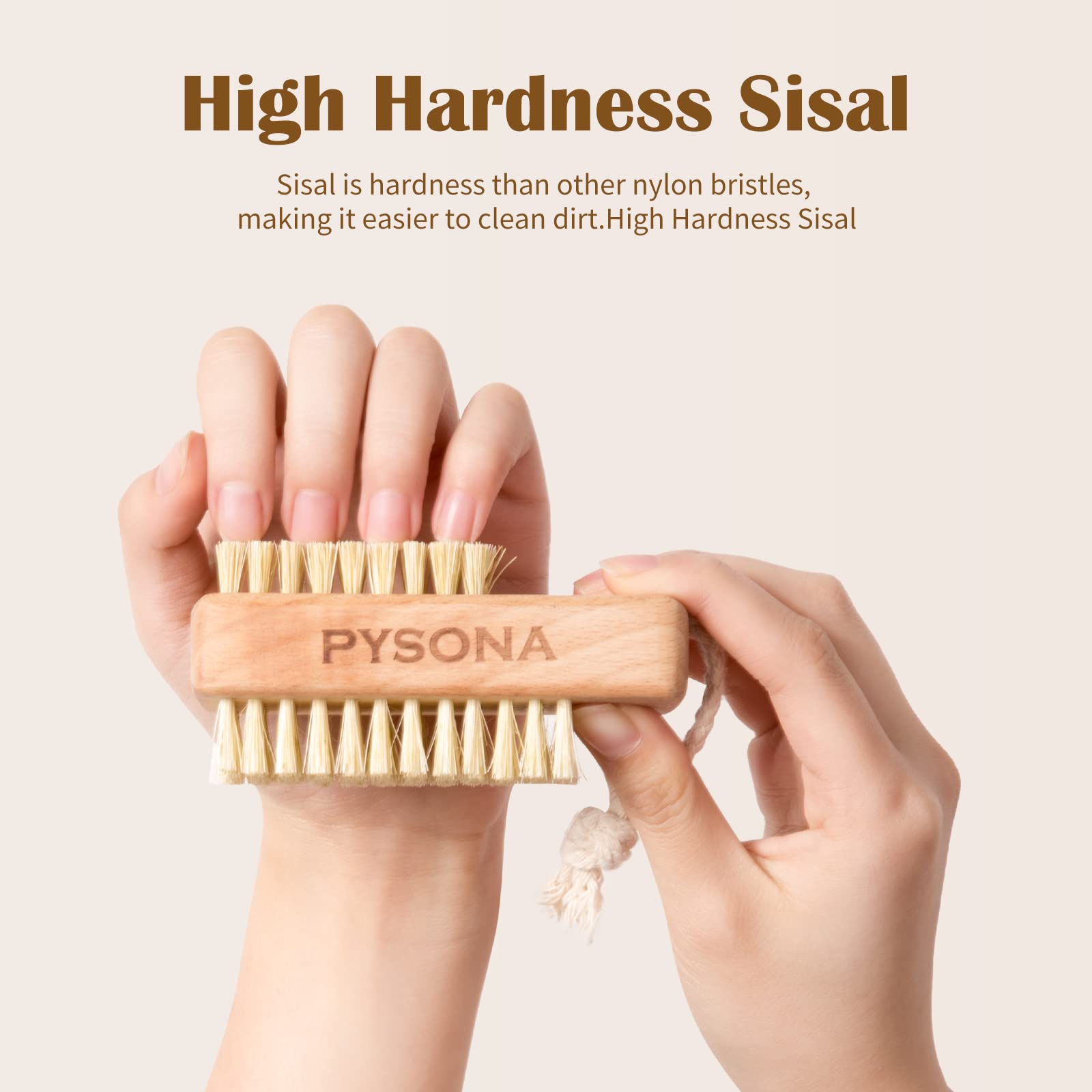 Pysona 2 Pieces Natural Wooden Bristle Nail Brushes For Cleaning Fingernail And Toenail Non-Slip Two-Sided Grip Hand Foot Nail B