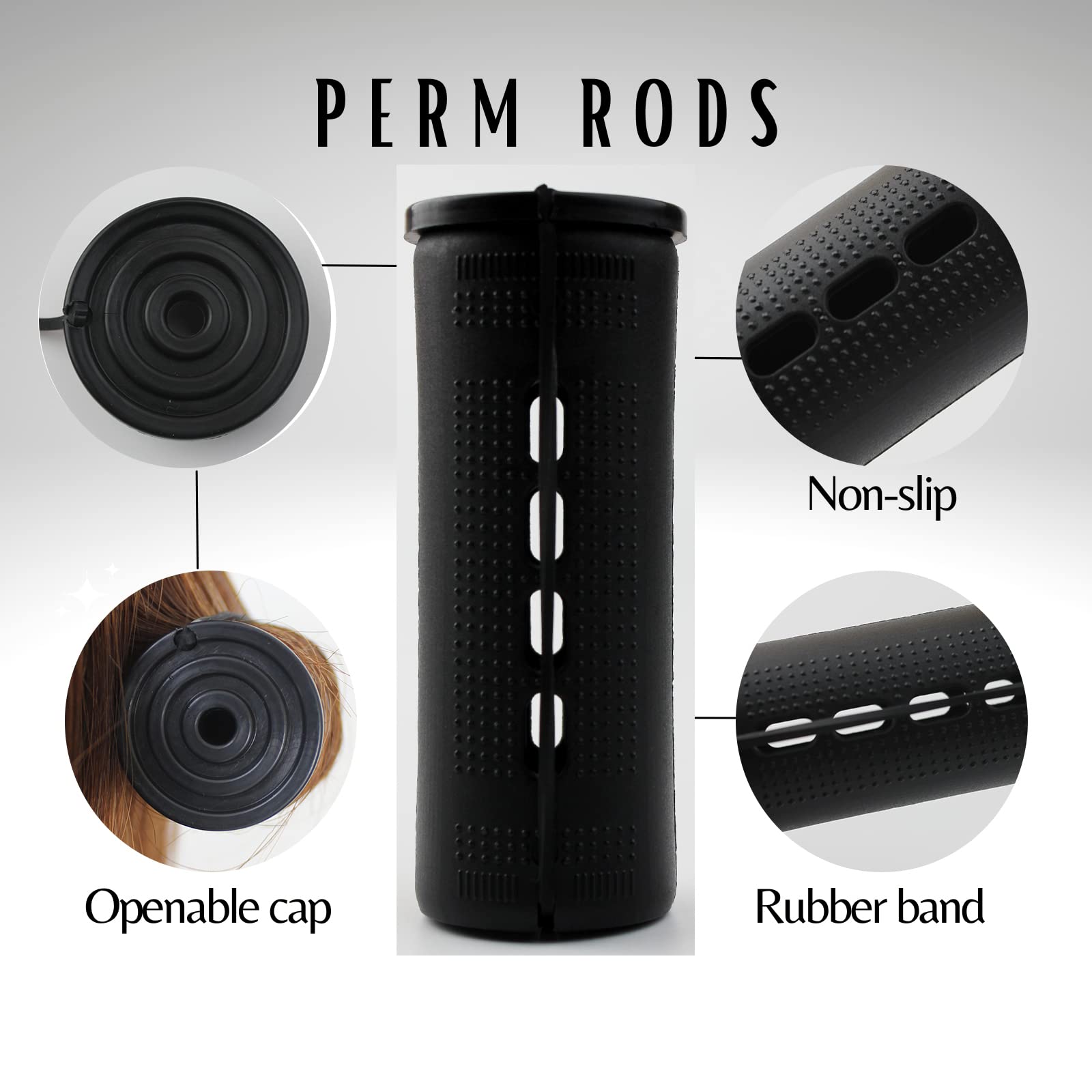 Jumbo Perm Rods,24 Pcs Black Color Perm Rods For Natural Hair Large Cold Wave Rods For Long Short Hair Hair Roller Hair Curlers