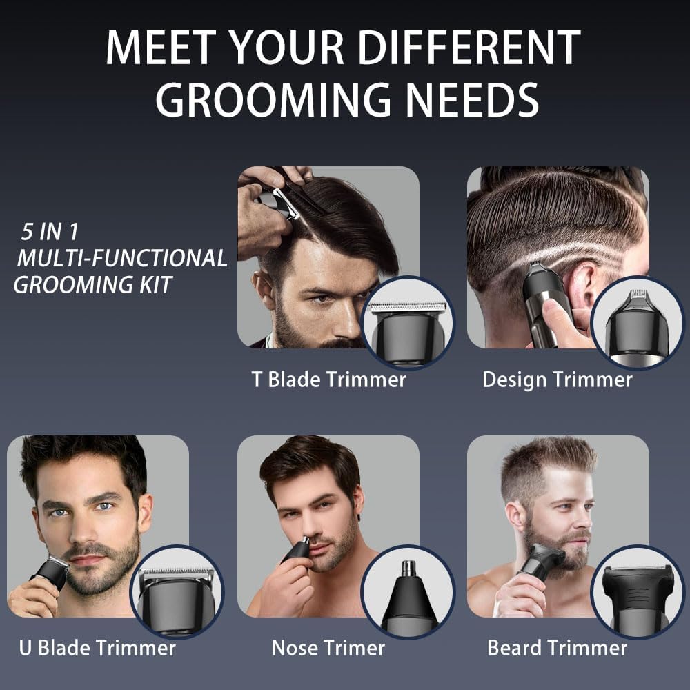 7D24Hcare Beard Trimmer For Men - 5 In 1 Kit Electric Razor, Nose Hair Trimmer With Led Display, Cordless Mustache Body Face Gro