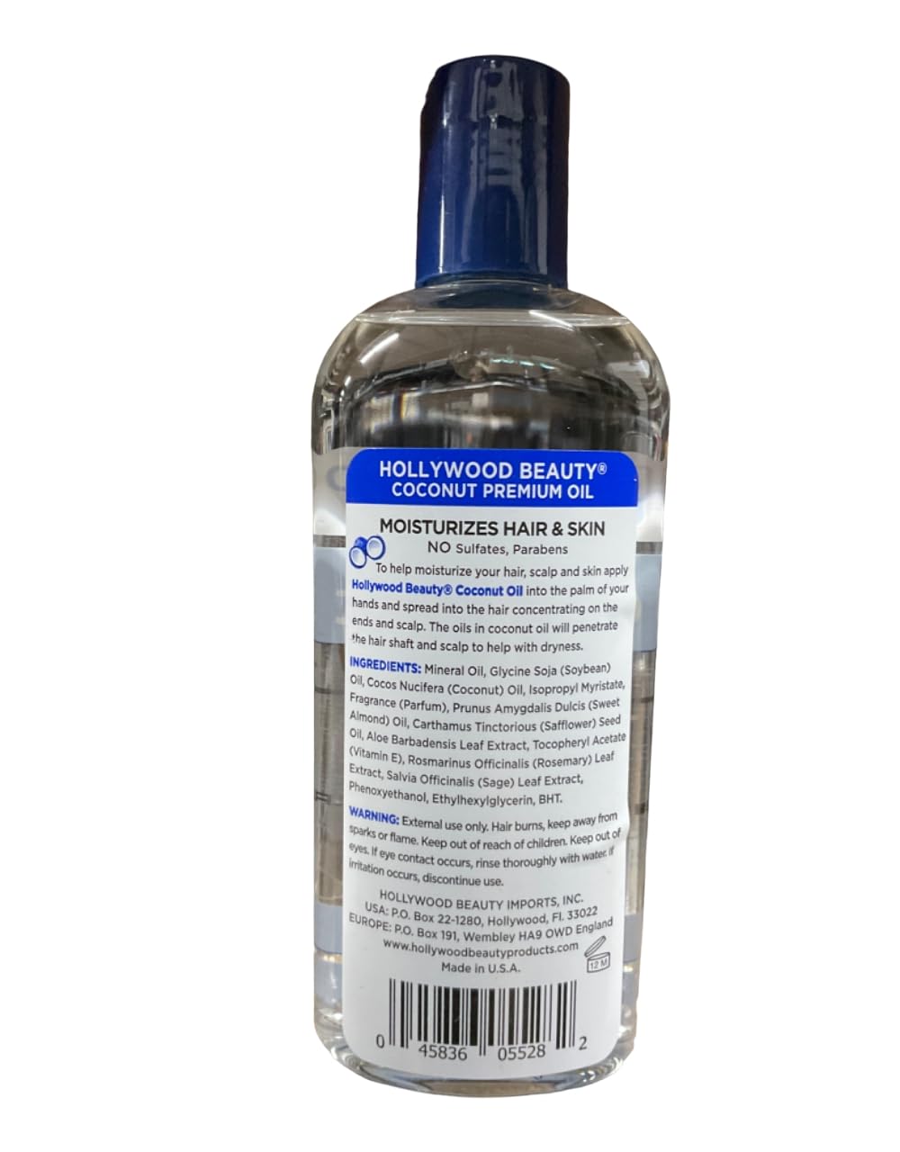 Hollywood Beauty Coconut Hair Oil, 8Oz Bottle, Moisturizes Hair & Skin, Replenishes Important Hair Lipids, Body & Massage Oil, H