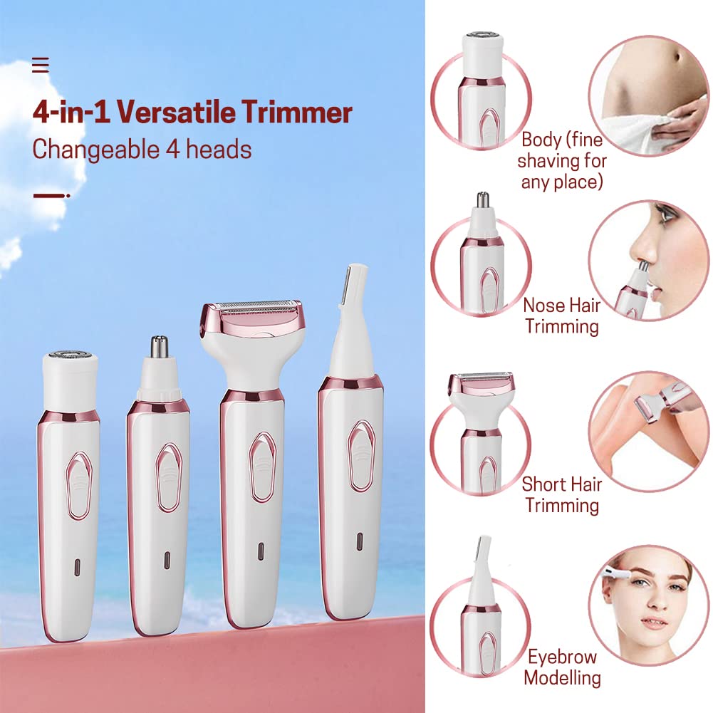 Vacto Electric Razors For Women, 4-In-1 Womens Facial Hair Removal, Face Shaver Ebrow Trimmer Pubic Shaver Bikini Trimmer Portab
