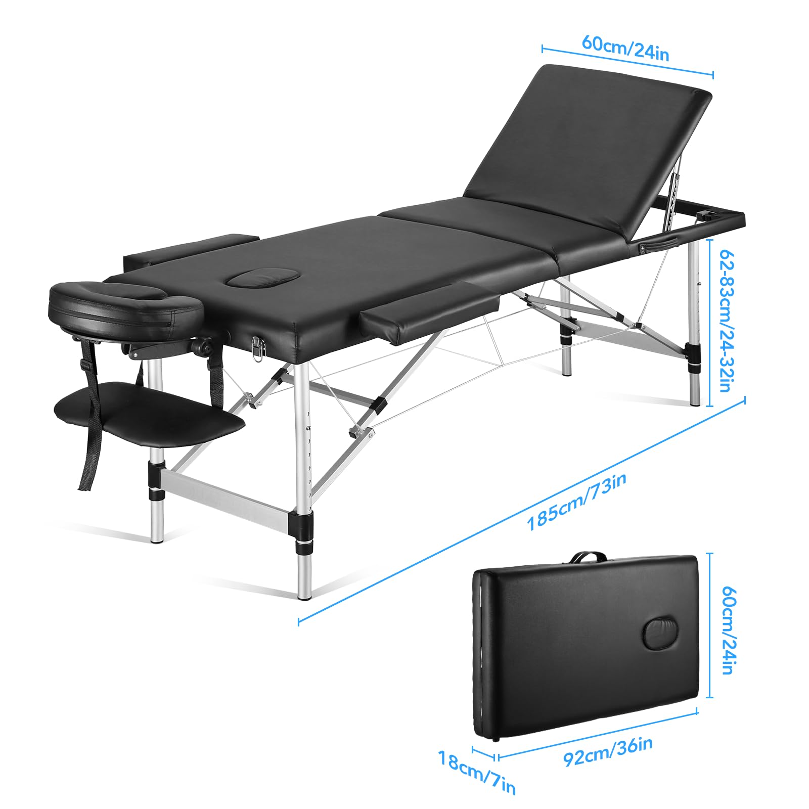 Careboda Massage Table Professional Massge Bed 3 Fold 82 Inches Height Adjustable (Macaron Pink)