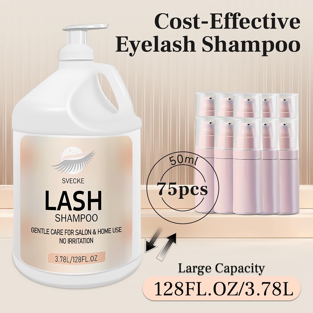 Svecke Eyelash Shampoo, 128 Fl.Oz/3.78L, With 50 Lash Extension Aftercare Cards, Foaming Cleanser For Professional Salon And Hom