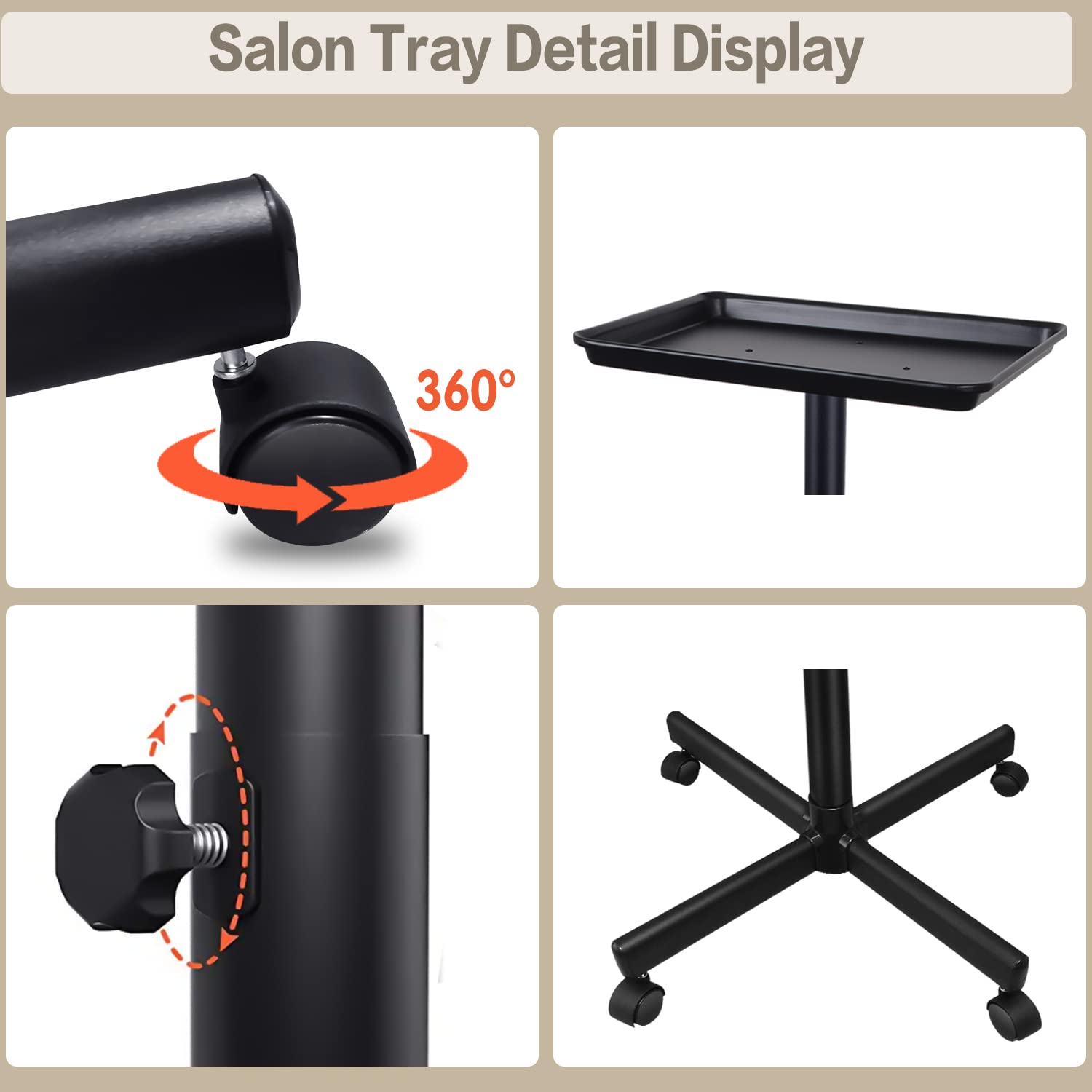 Salon Tray On Wheels-Height Adjustable Salon Rolling Tray-Color Tray For Hair Salon