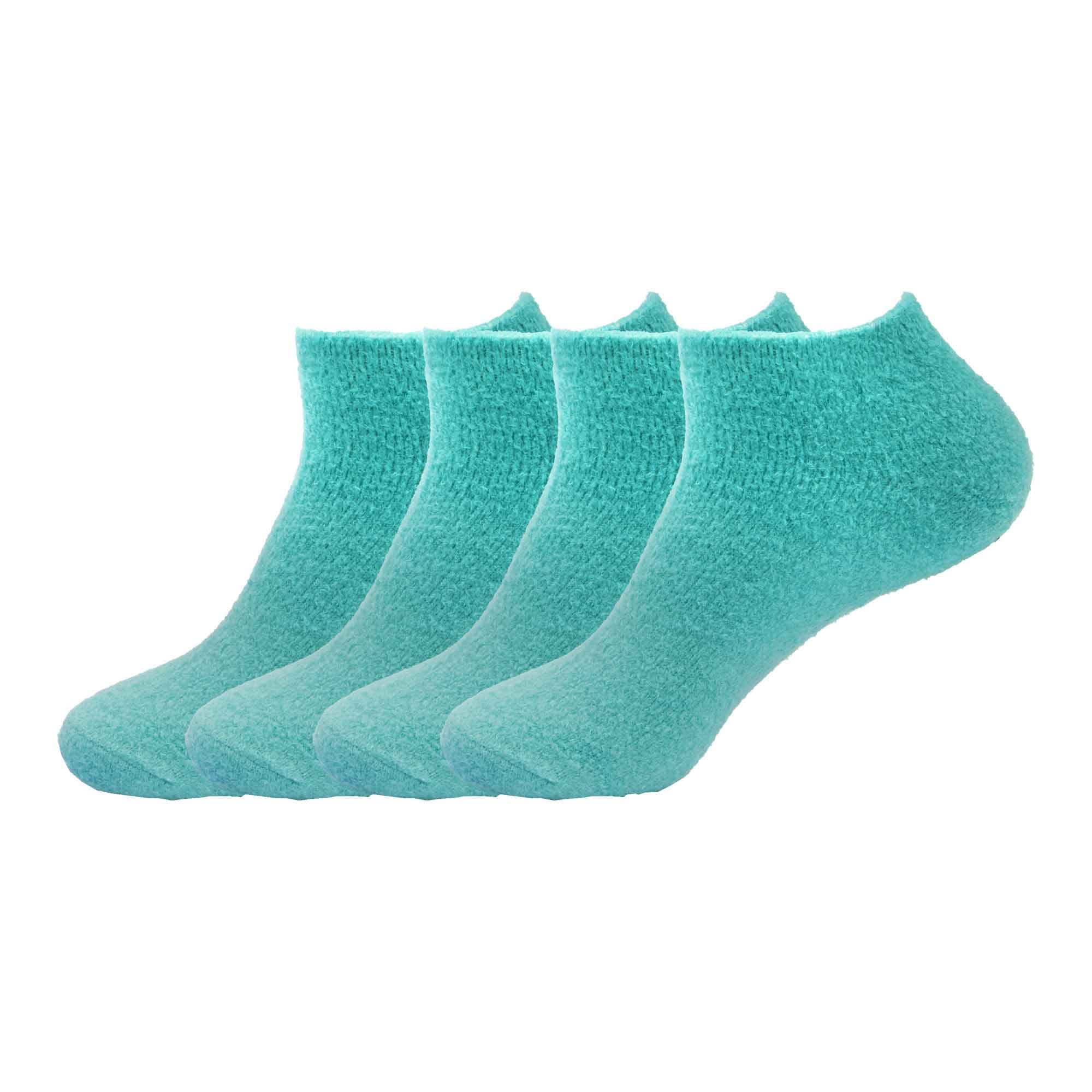 BambooMN Women's Small Fuzzy Soft Aloe Infused Nylon Spa Socks, Solid Aqua, 4 Pairs