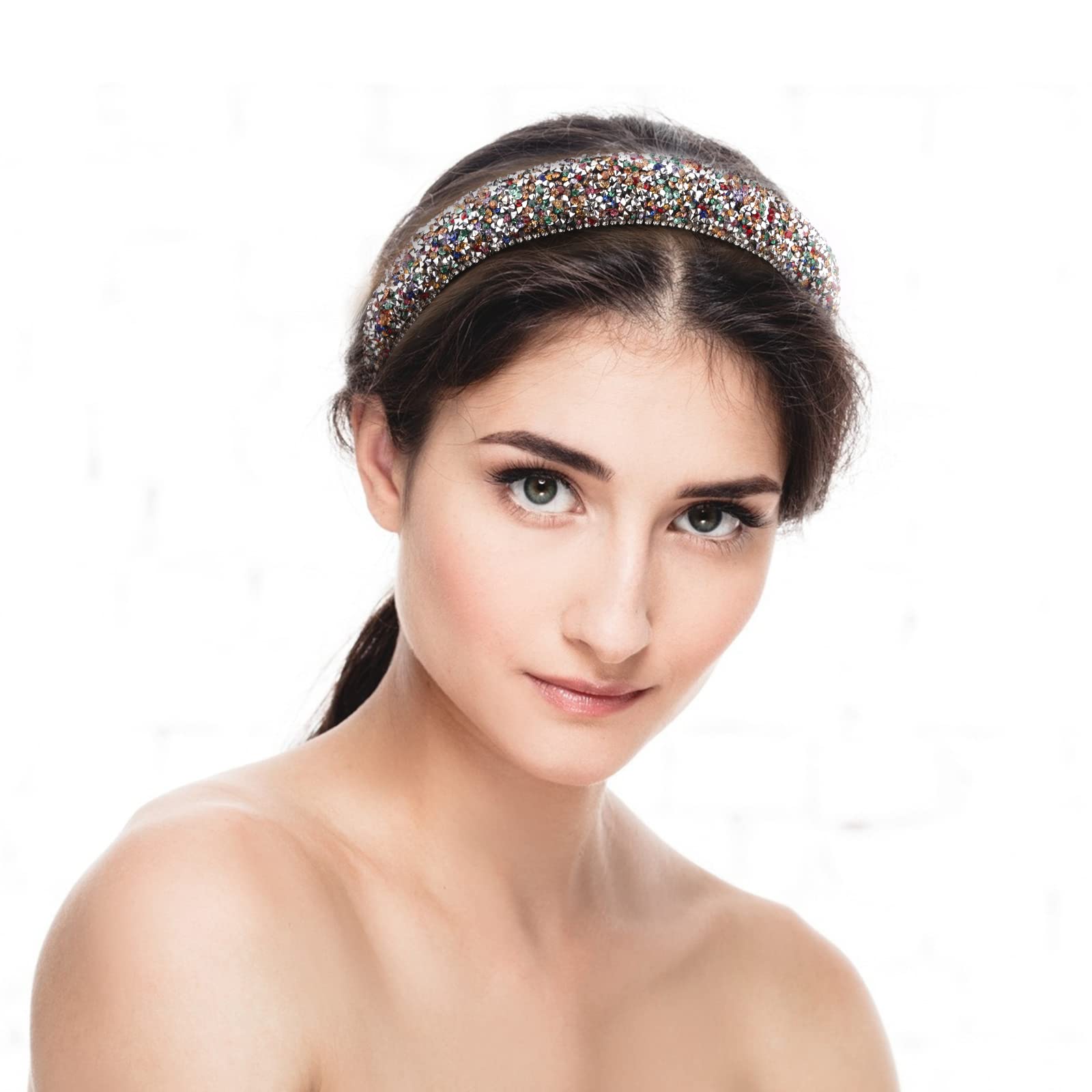 Wecoe Rhinestone Headband Baroque Retro Colorful Headband Bling Diamond Padded Headband Glitter Sparkle Headbands Fashion Headba