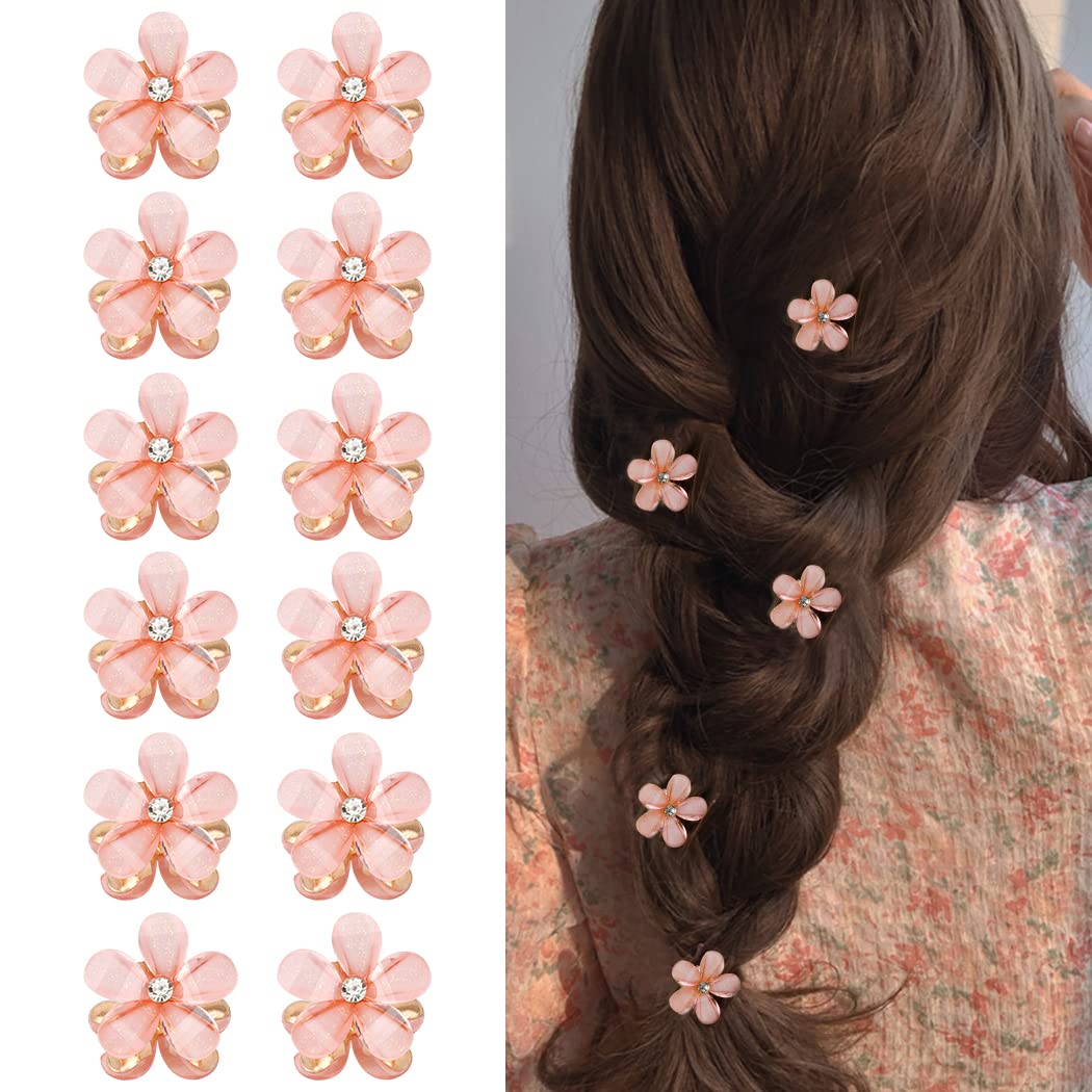 Ahoney 12Pcs Pink Hair Clip Small Claw Clips for Women Mini Flower Girl for Hair Decorations Daisy Hair Clip Bangs Clips Korean 